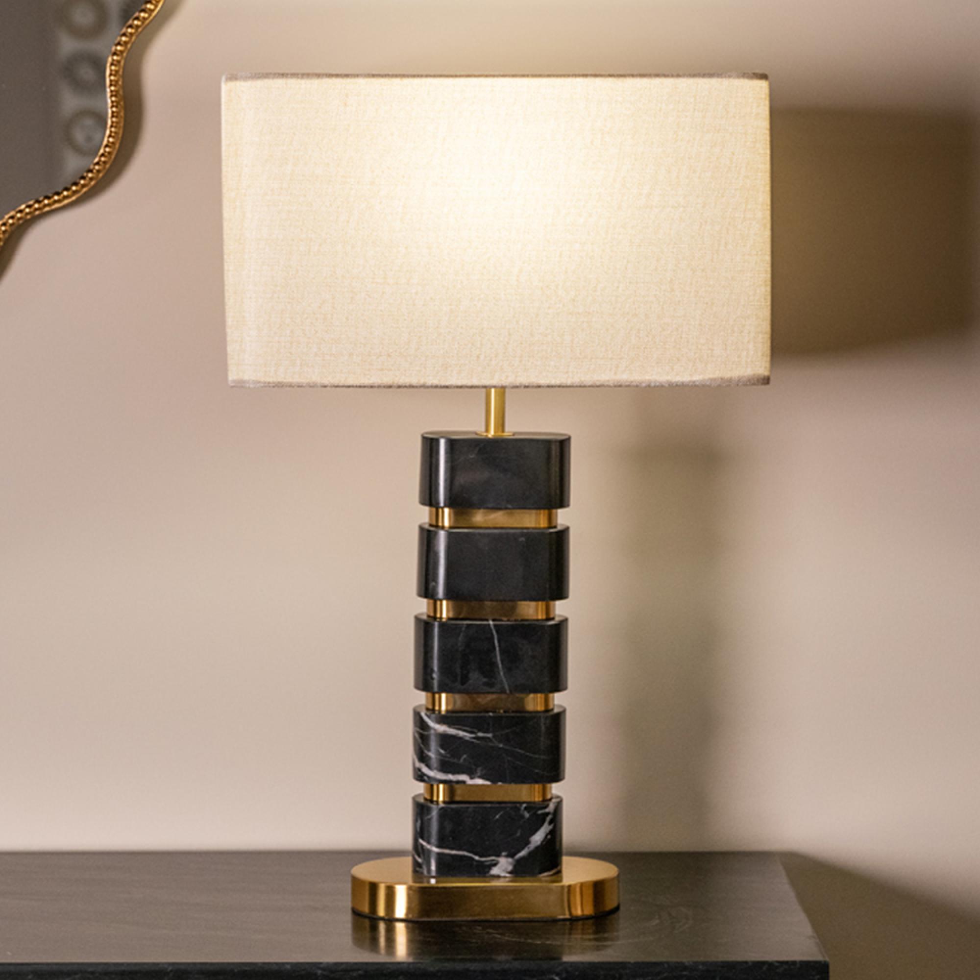 Levina Table Lamp - Black and Gold - Marble and Fabric