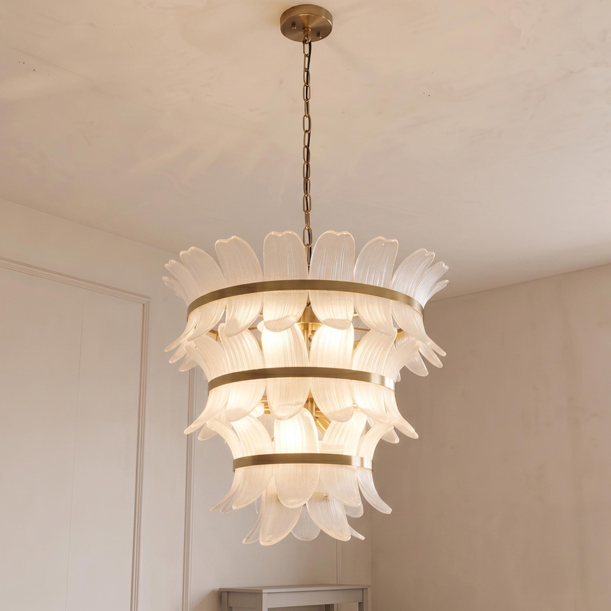 Ameline Chandelier - Antique Brass - Glass and Metal