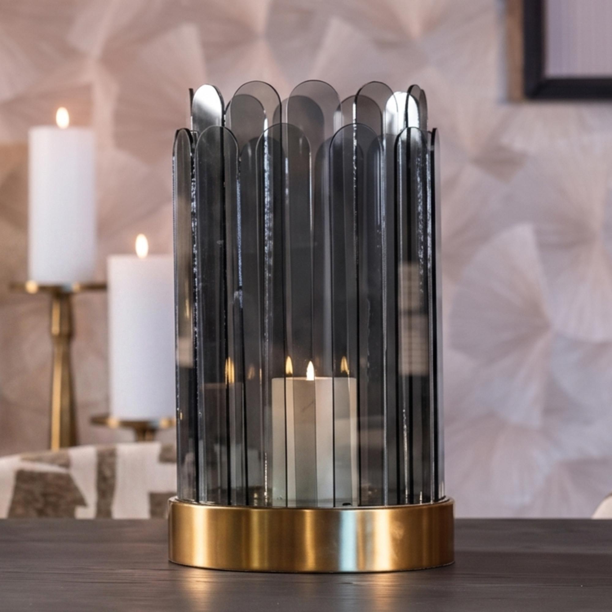 Daisey Hurricane Light - Large - Gold and Smoke - Glass and Metal