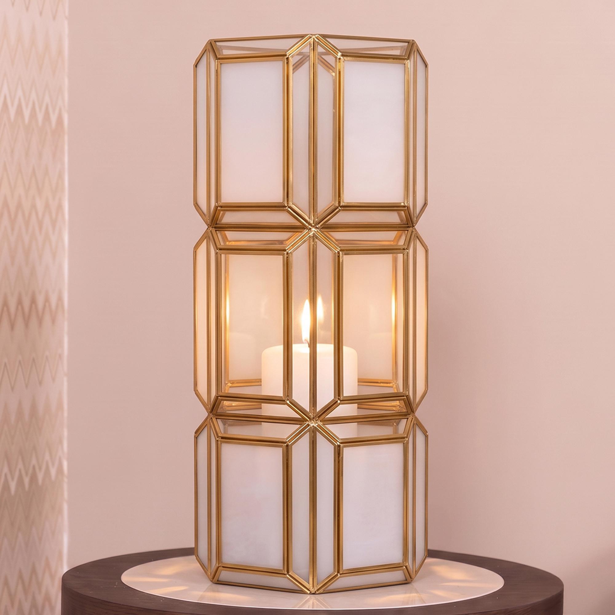 Emilia Hurricane Light - Antique Brass - Glass and Metal