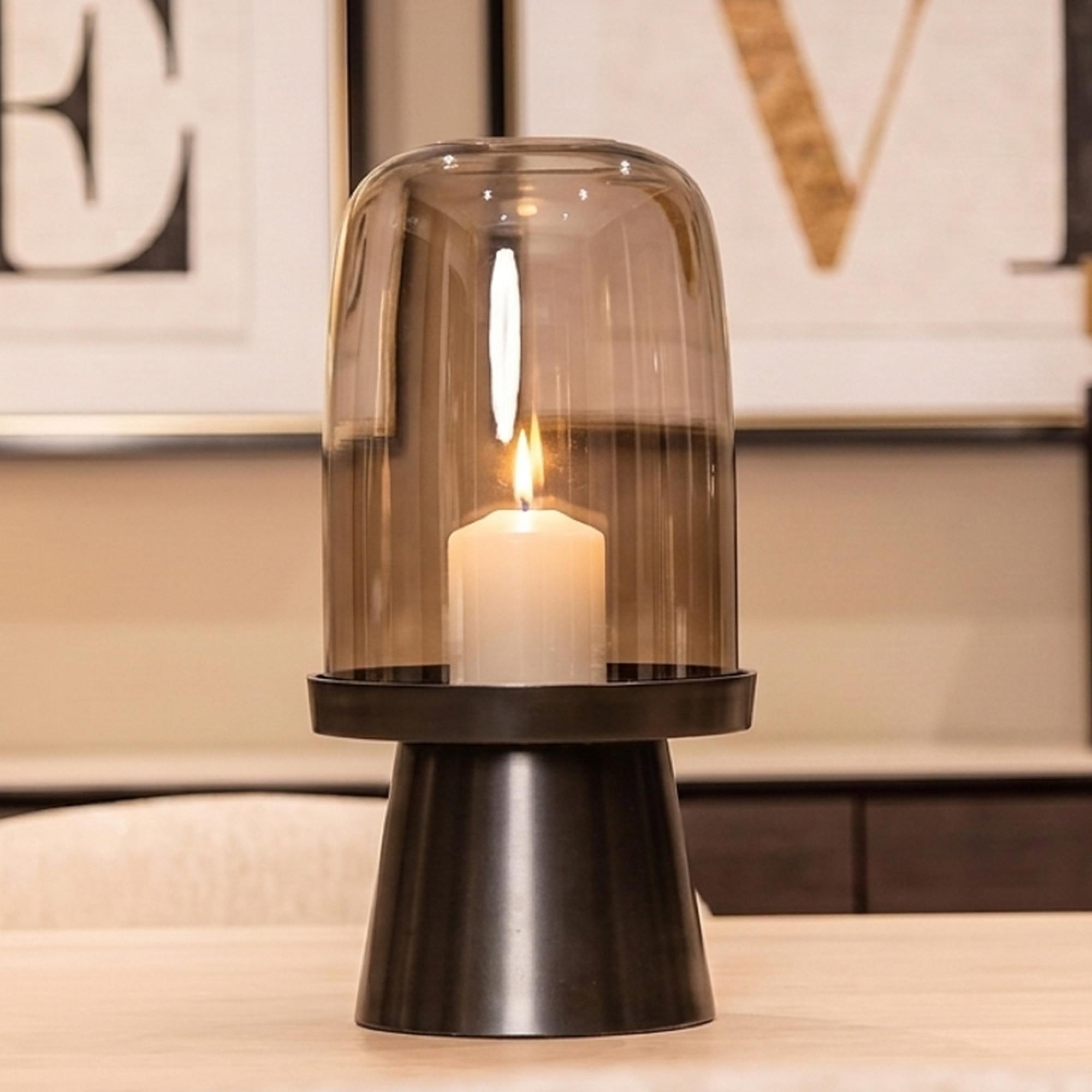 Meave Hurricane Light - Walnut - Glass and Metal