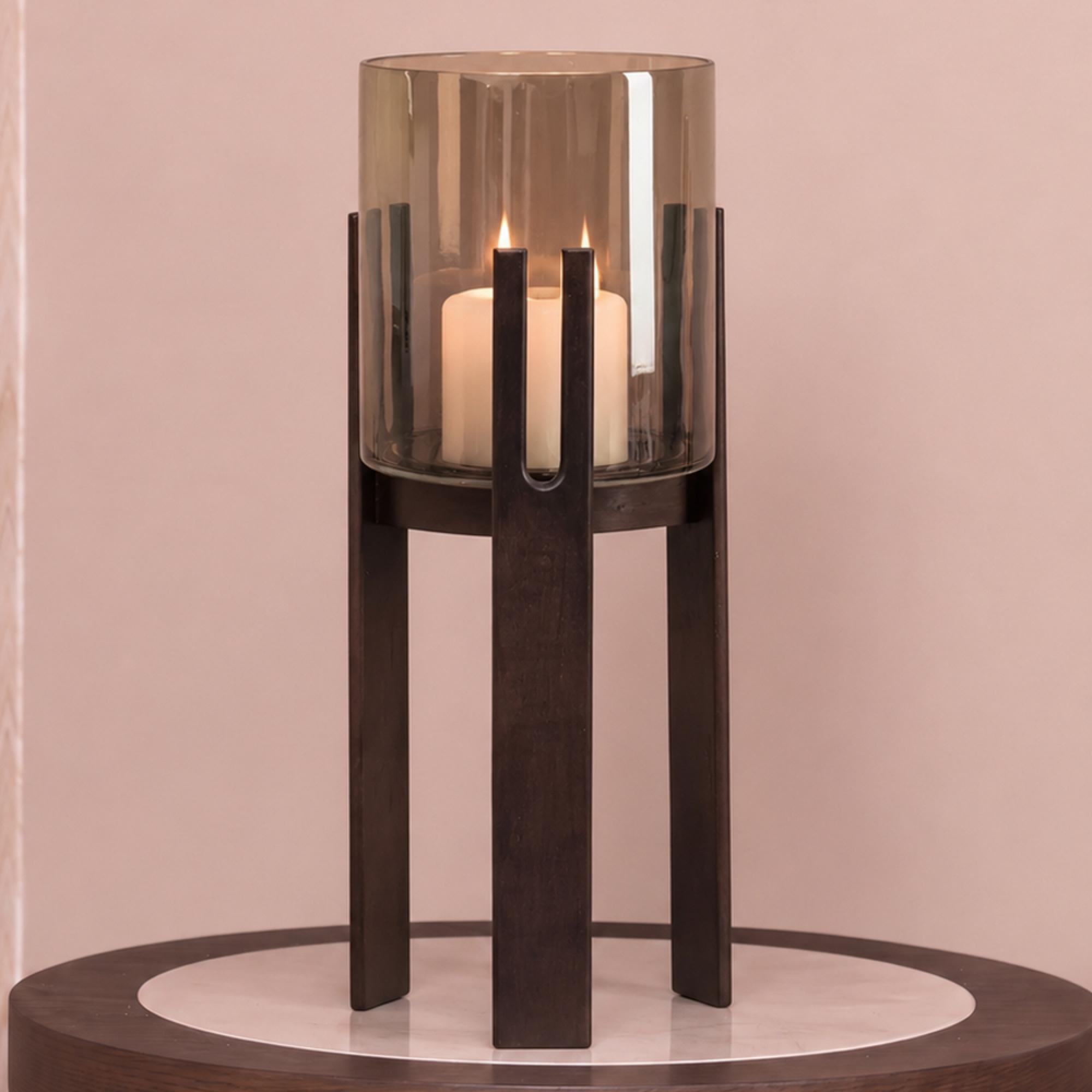Reese Hurricane Light - Large - Walnut - Glass and Mango Wood