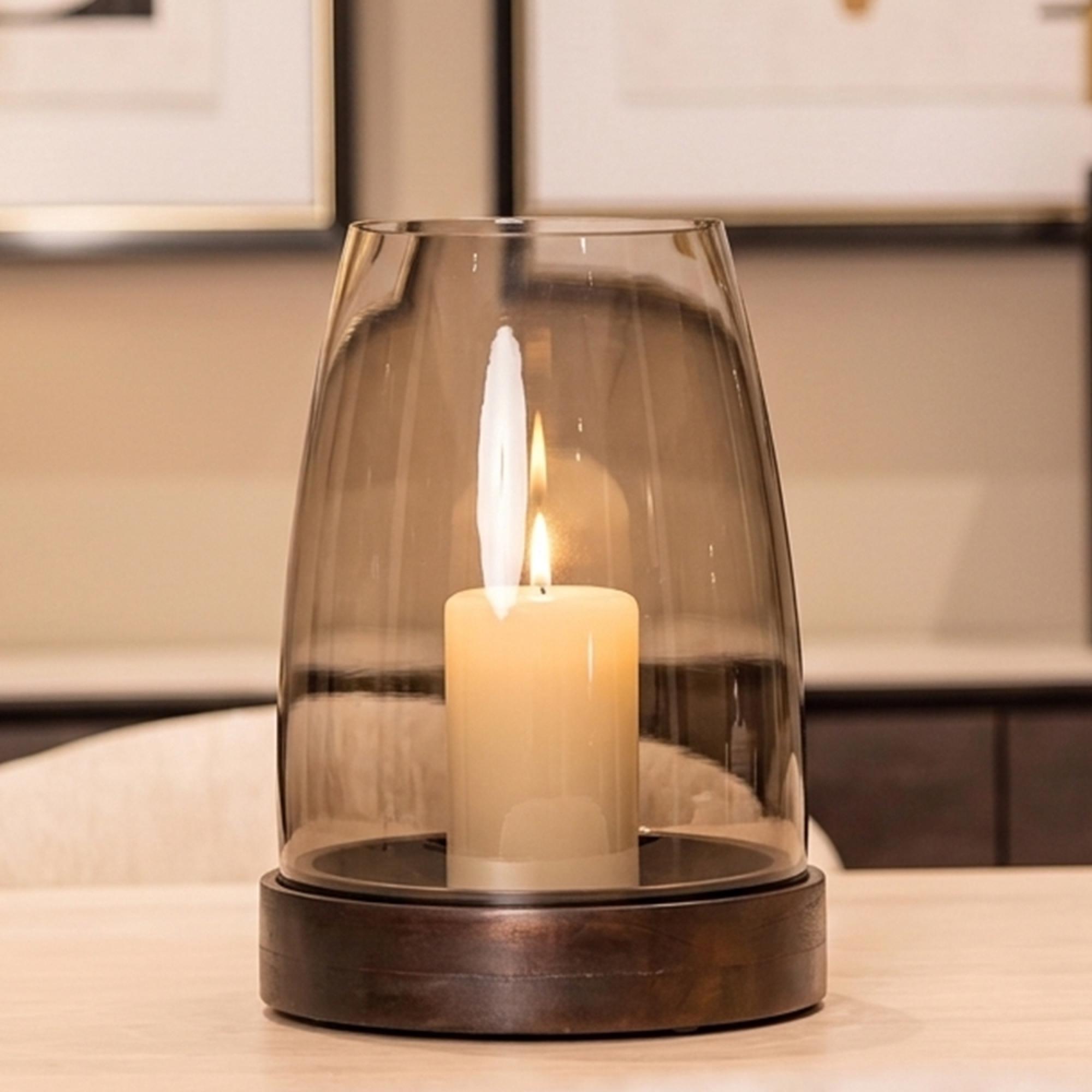 Skye Hurricane Light - Walnut - Glass and Mango Wood