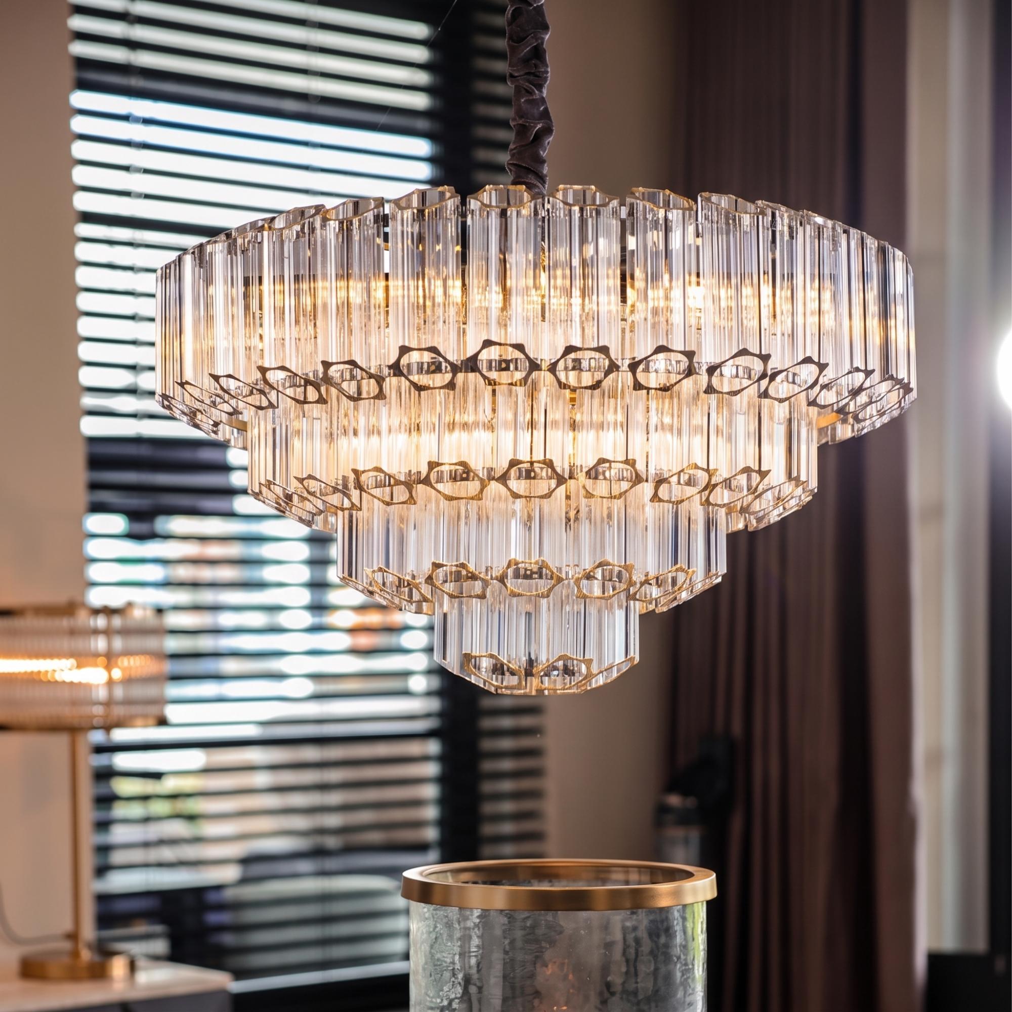 Bece Glass and Chrome Chandelier