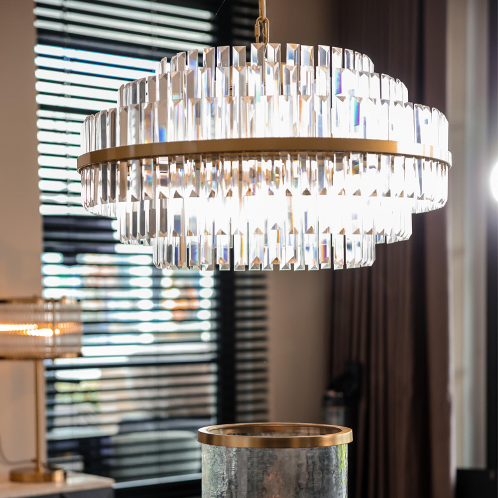Desire Crystal and Brushed Gold Large Chandelier