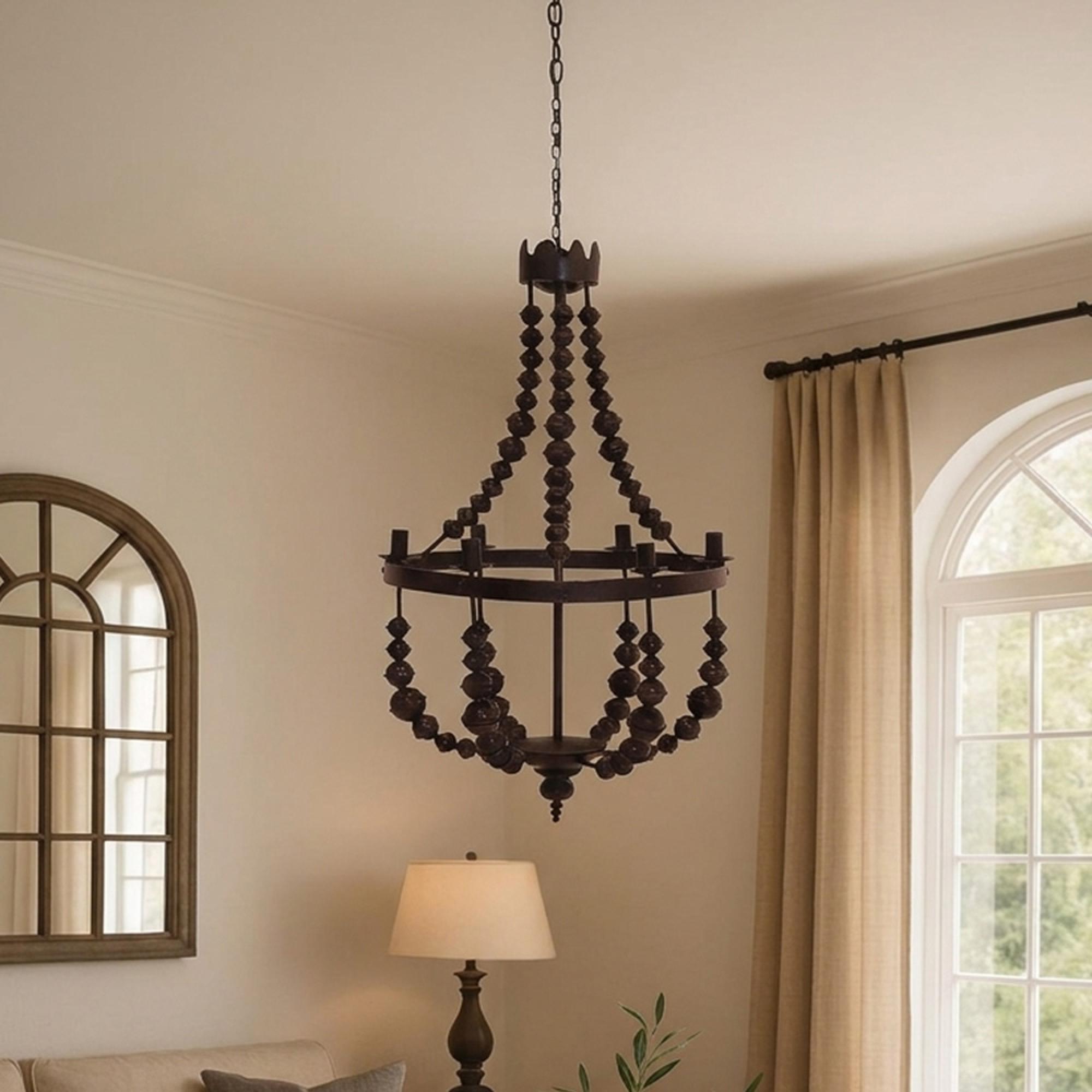 Bourgogne Beaded Chandelier - Black - Metal