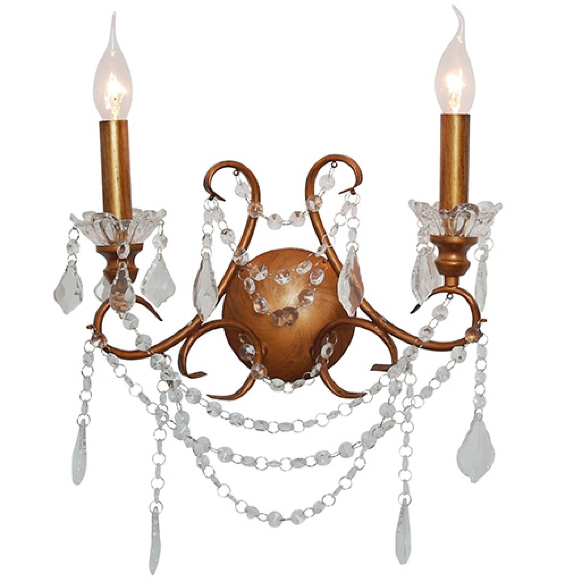 2 Branch Cut Glass Chandelier Wall Light - Antique Gold
