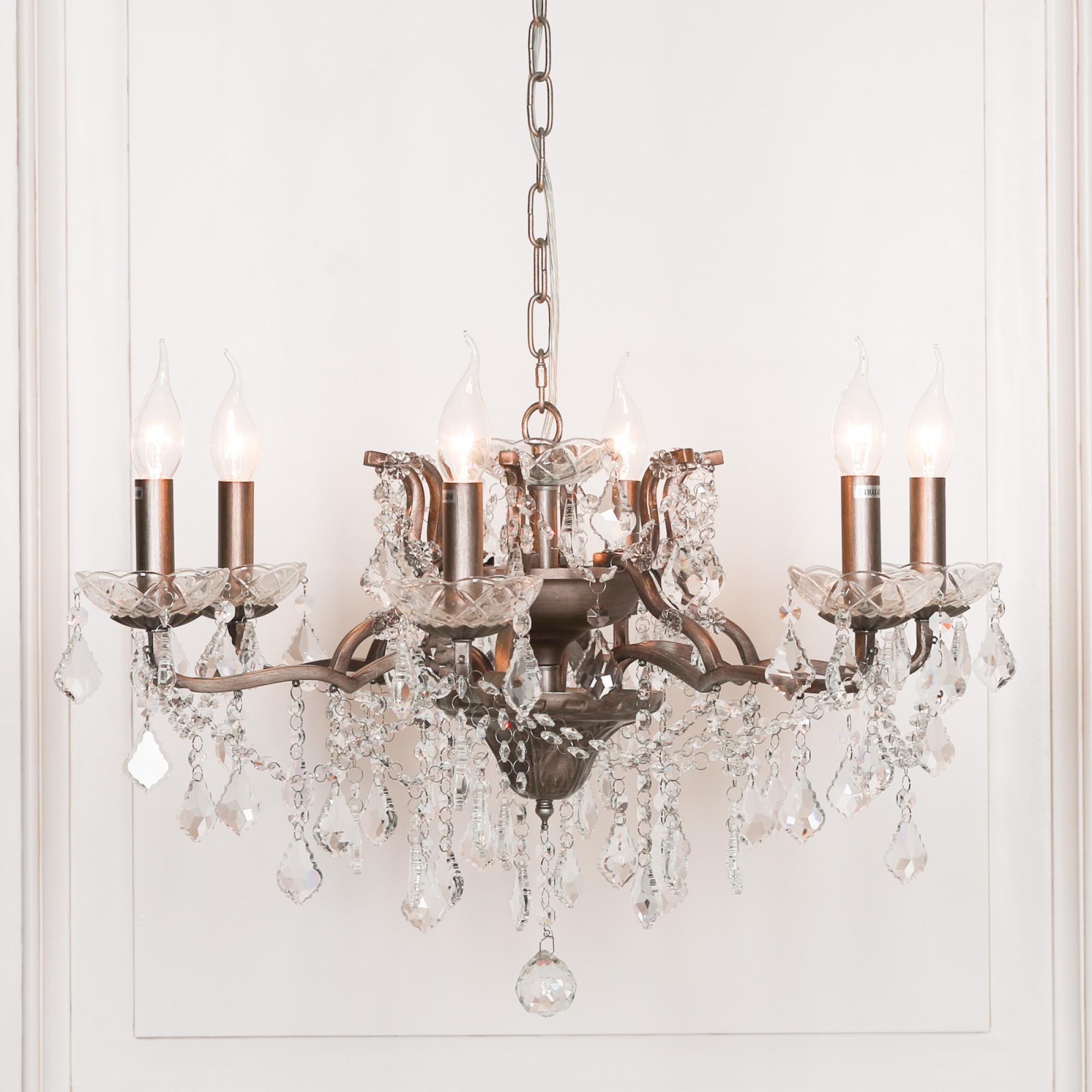 Gorgeous Shallow Cut Glass Chandelier - Antique Silver - 6 Branch