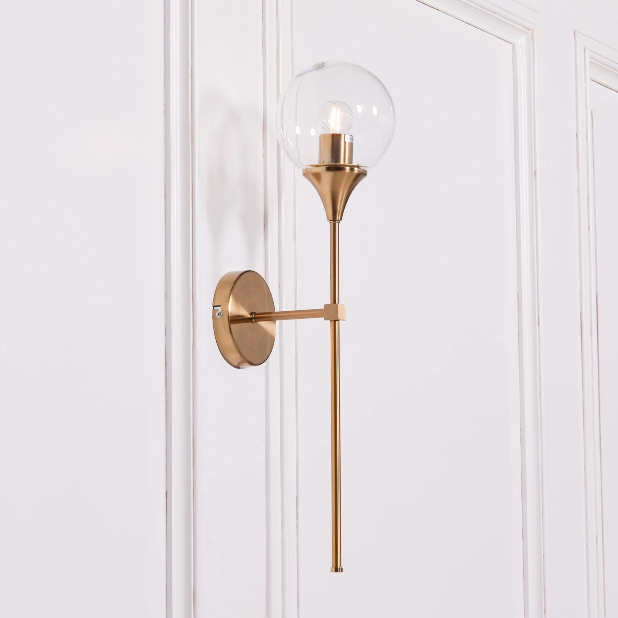 Arriba Wall Light - Satin Gold and Glass Ball