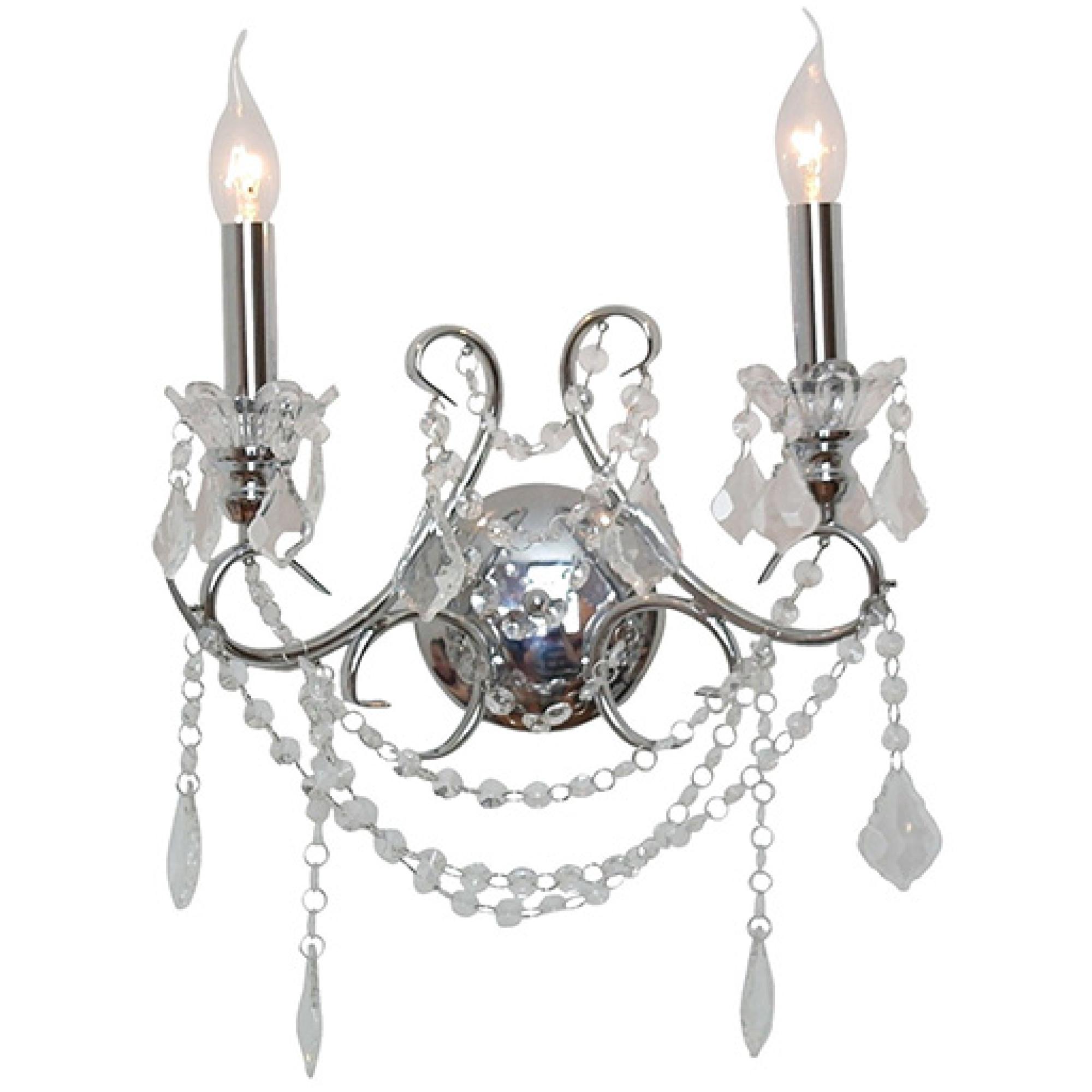 2 Branch Cut Glass Chandelier Wall Light - Chrome