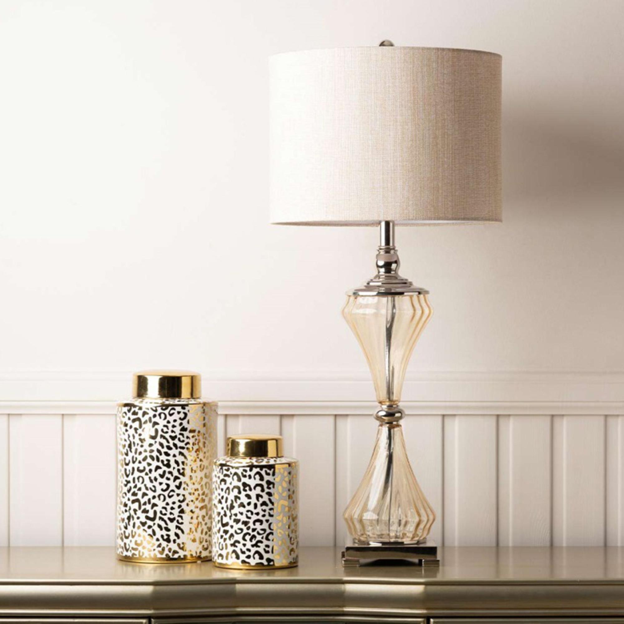 Table Lamp - Cream Linen and Tapioca Clear Glass