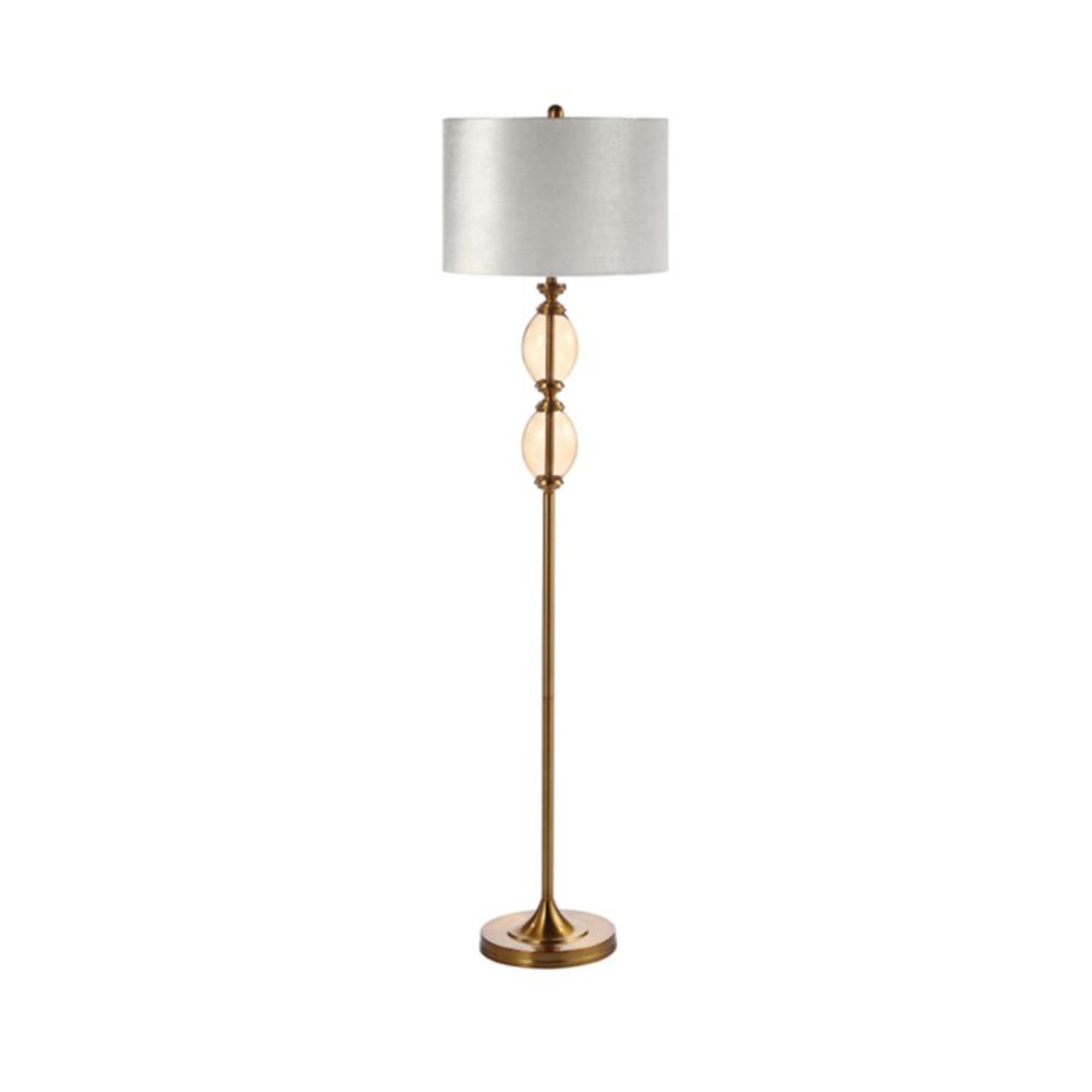 Floor Lamp - Cream Velvet Fabric - Amber Brown Glass