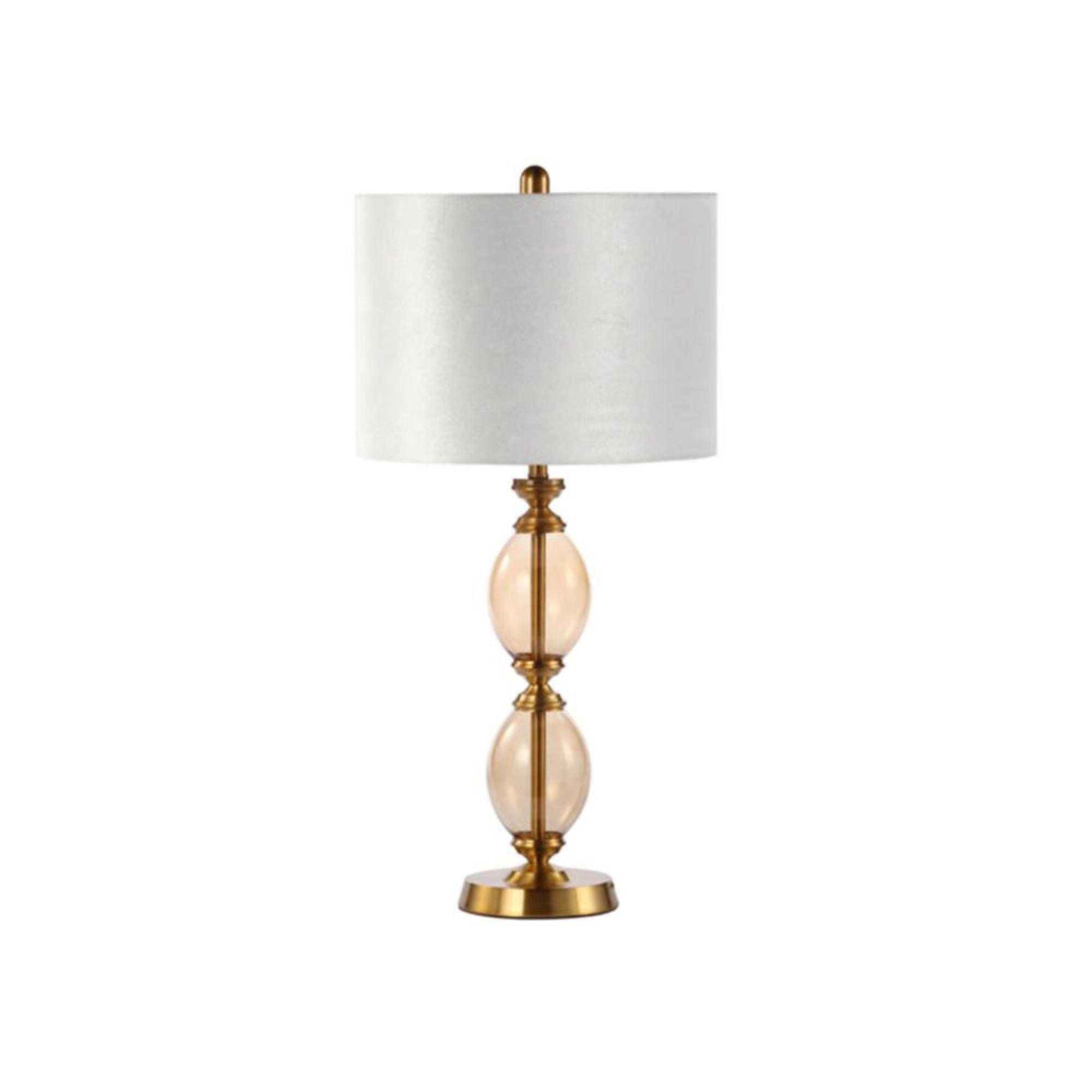 Table Lamp - Cream Velvet Fabric - Amber Brown Glass