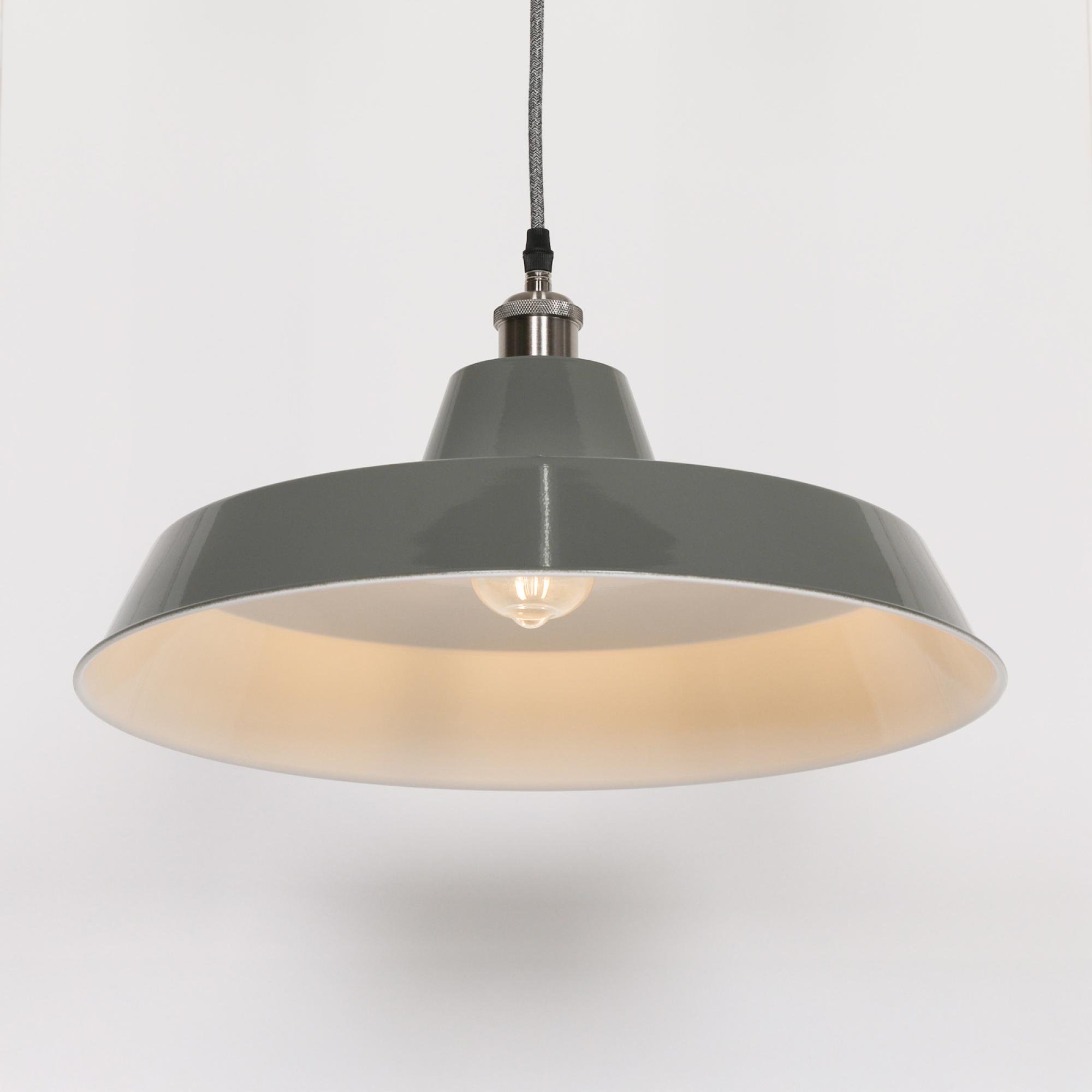 Factory Style Pendant Light - Grey Painted Metal - 46cm