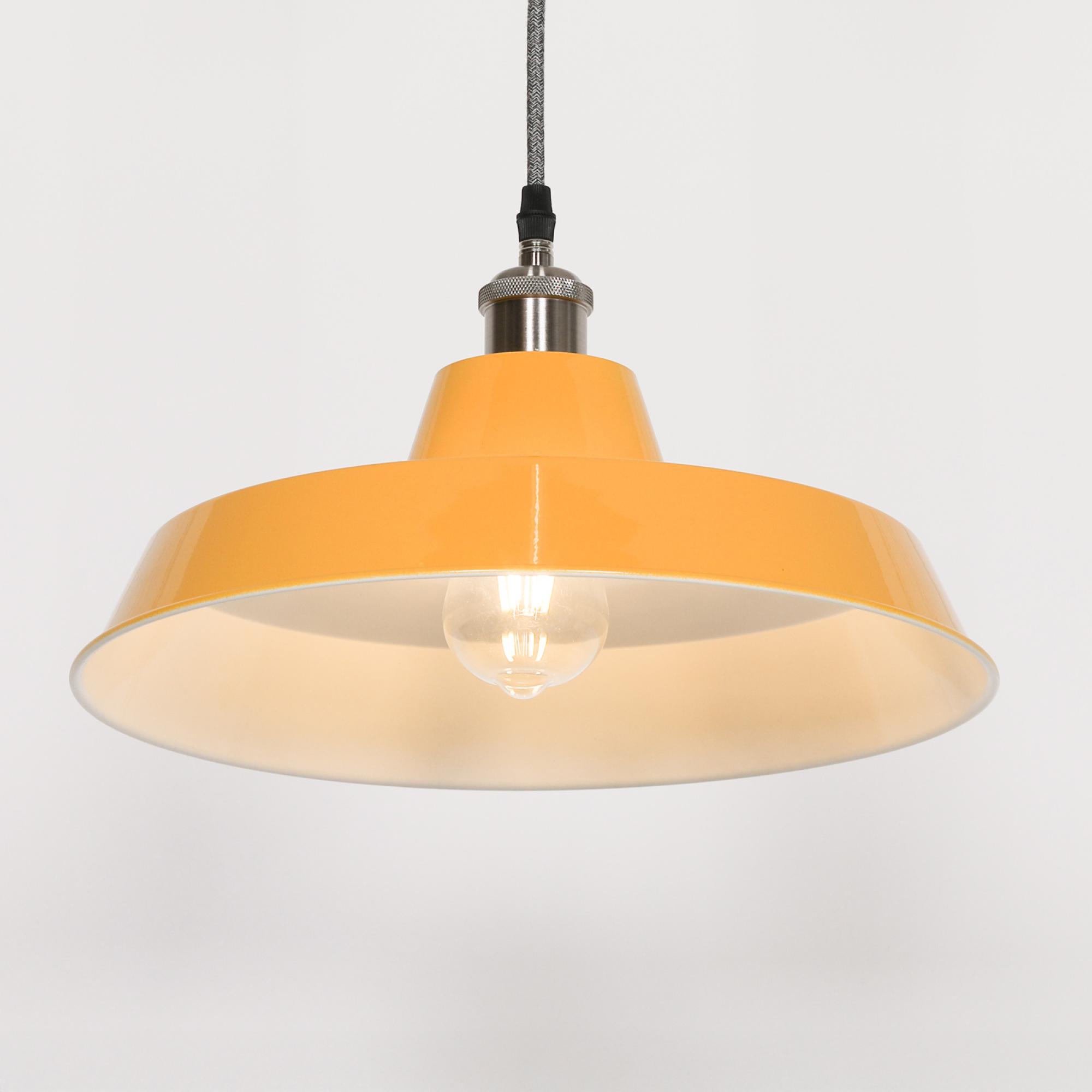 Factory Style Pendant Light - Mustard Yellow Painted Metal - 36cm