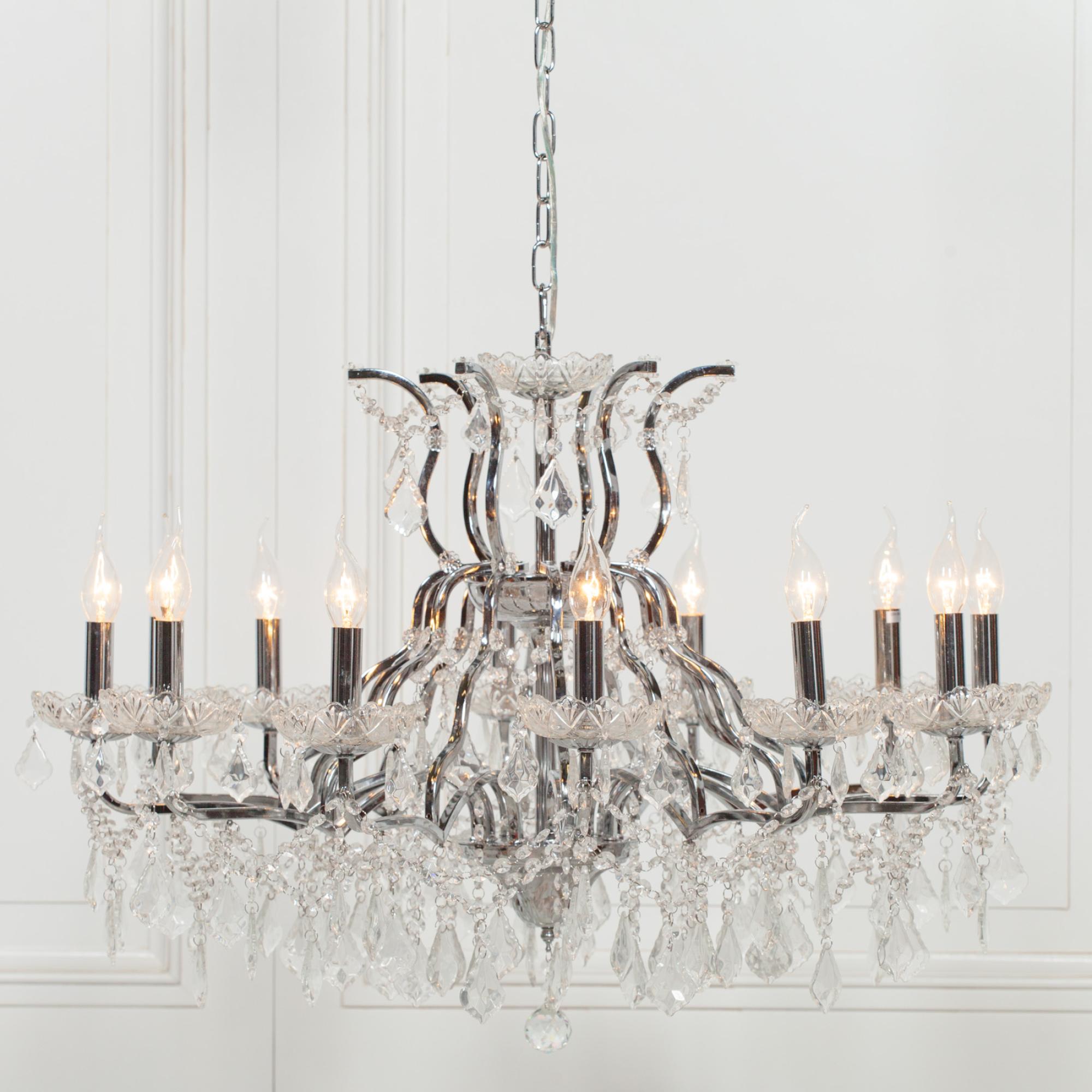 French Style Shallow Cut Glass Chandelier - Chrome - 12 Branch