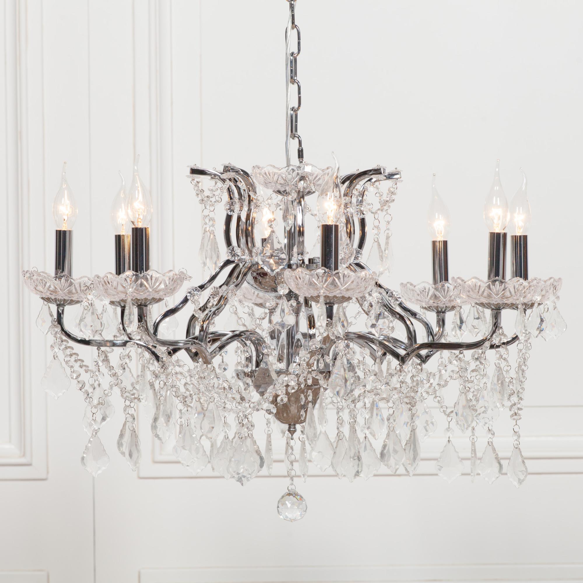 French Style Shallow Cut Glass Chandelier - Chrome - 8 Branch