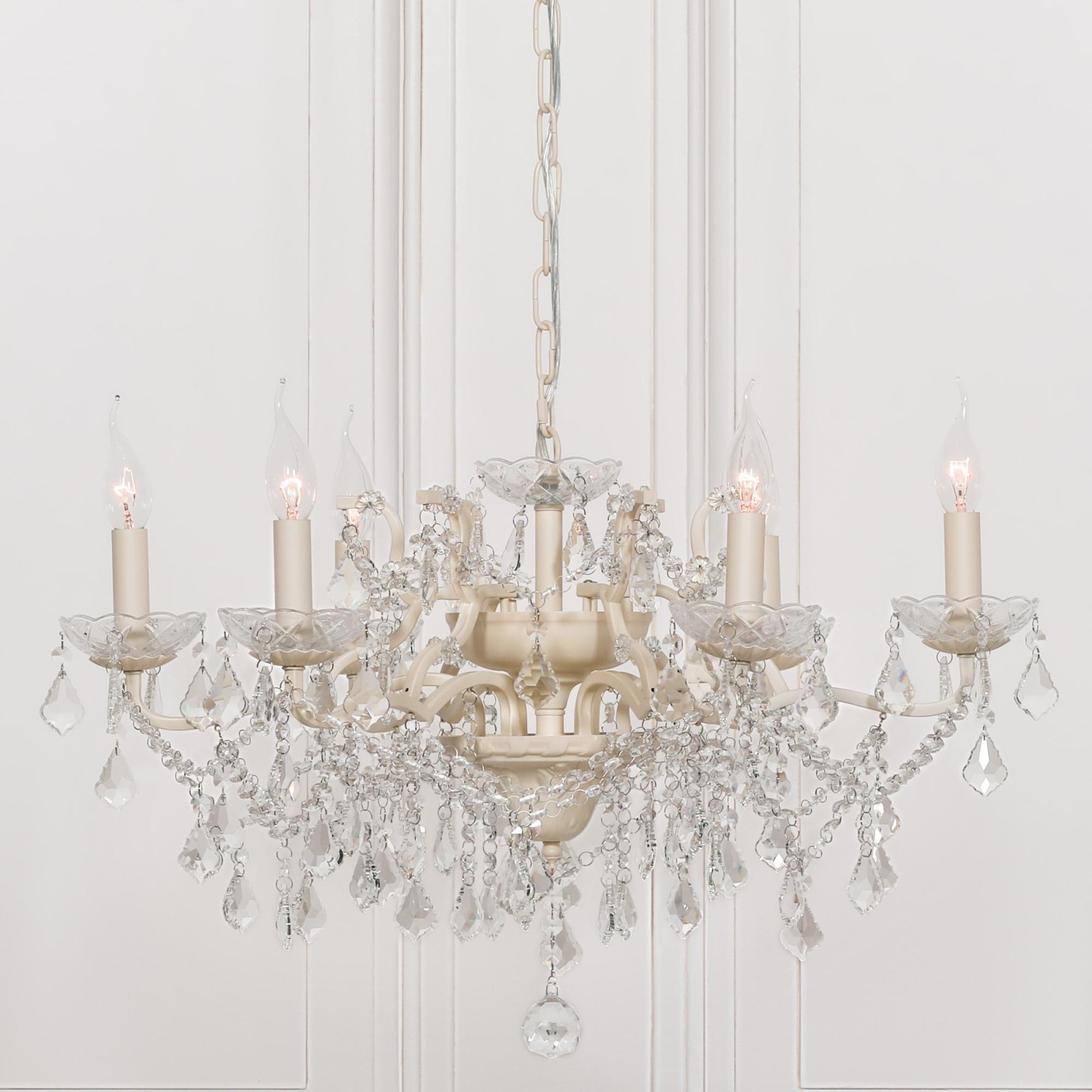 French Style Shallow Cut Glass Chandelier - Cream - 6 Branch