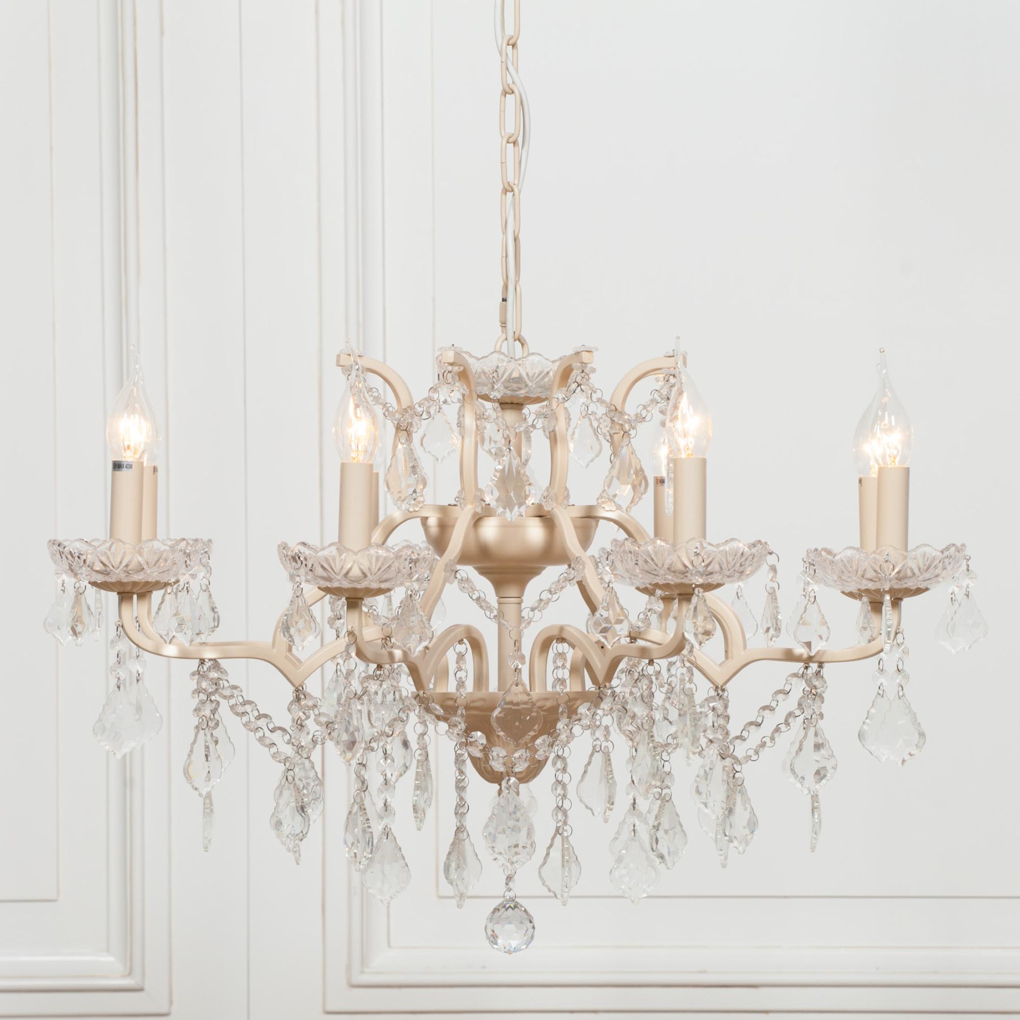 French Style Shallow Cut Glass Chandelier - Peach Cream - 8 Branch