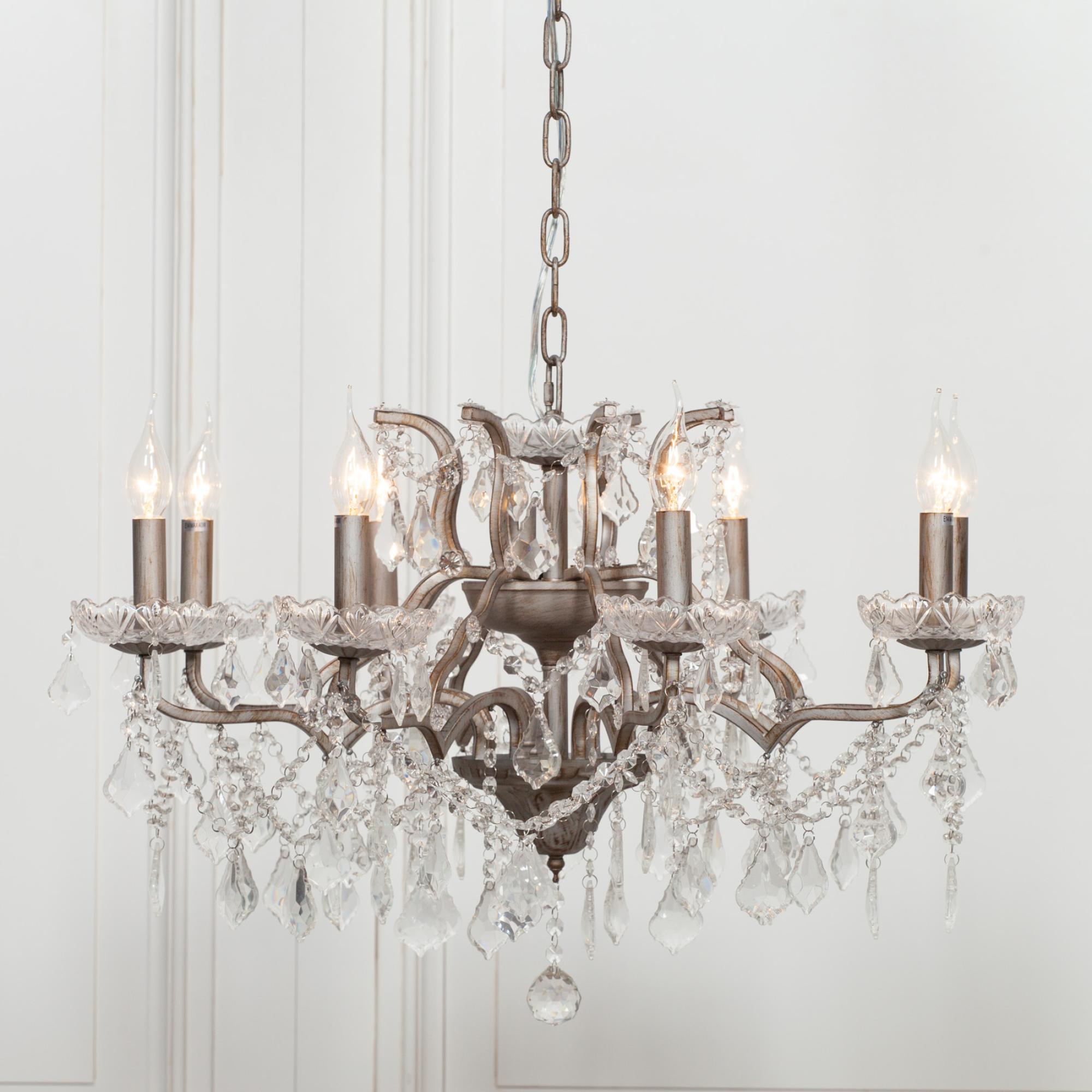 French Style Shallow Cut Glass Chandelier - Silver - 8 Branch