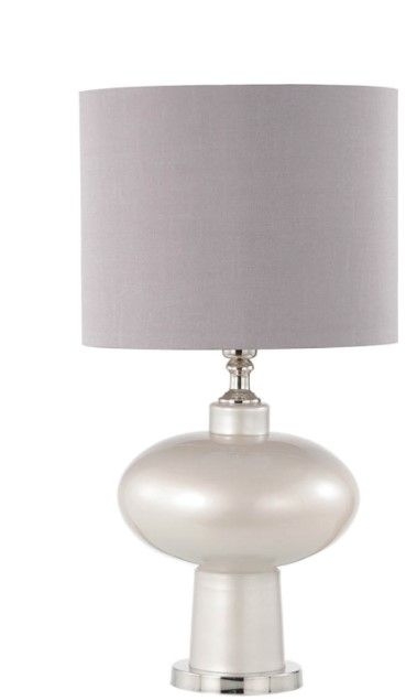 Table Lamp - Opal Grey Faux Silk Shade - Grey Glass
