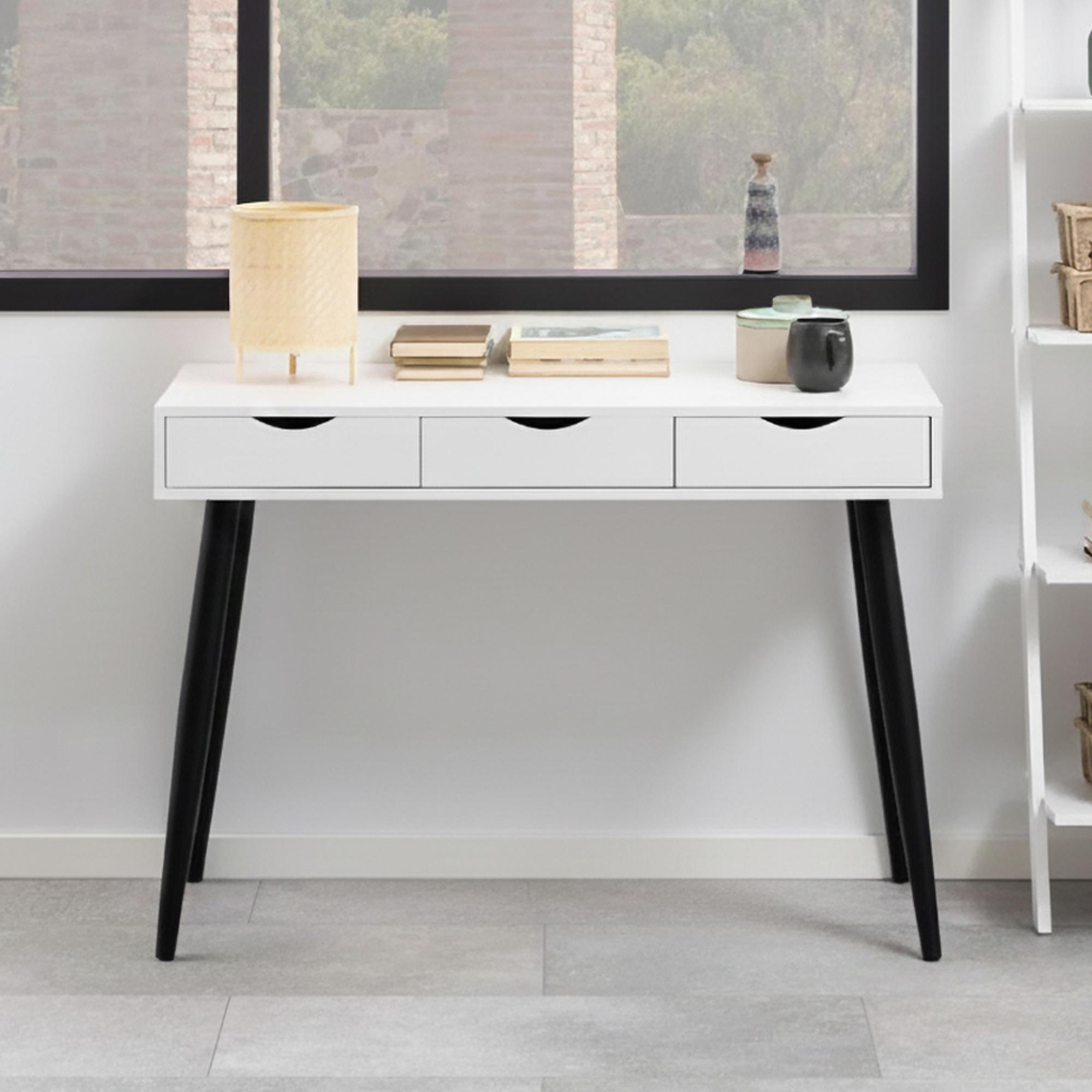 Neptun Office Desk - 3 Drawer - White and Black