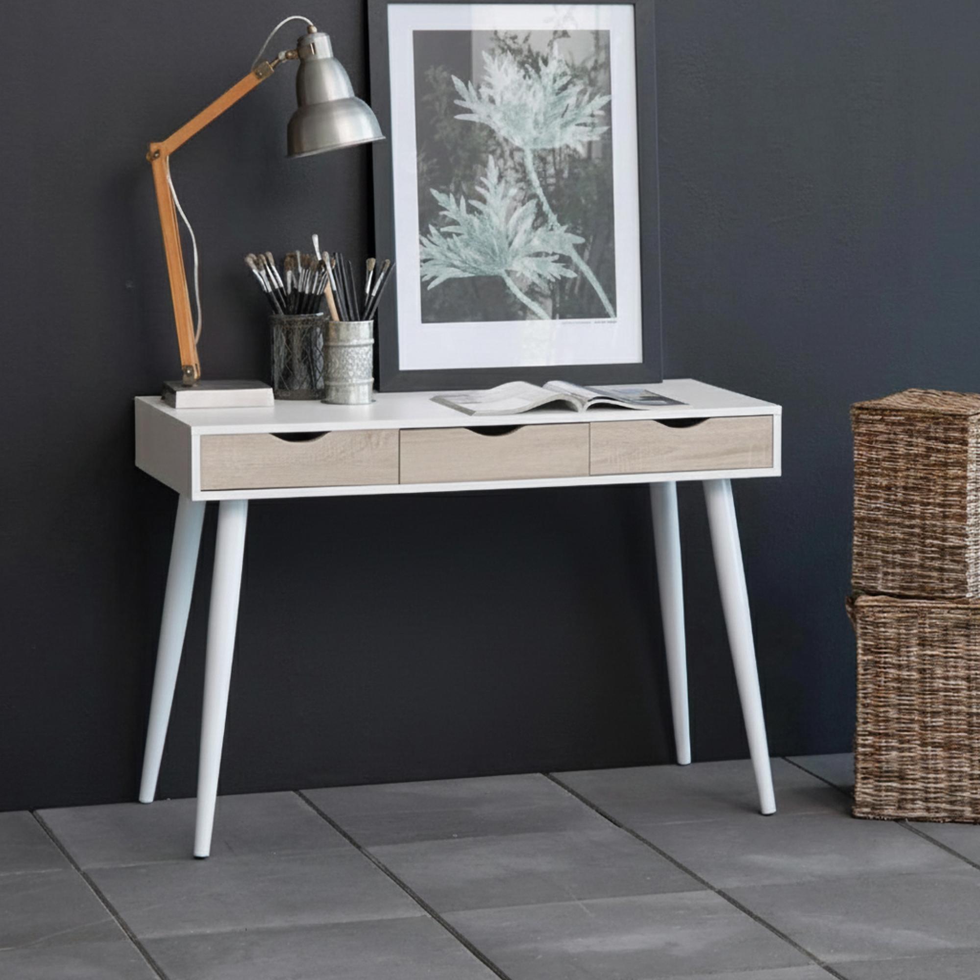 Neptun Office Desk - 3 Drawer - White and Sonoma Oak