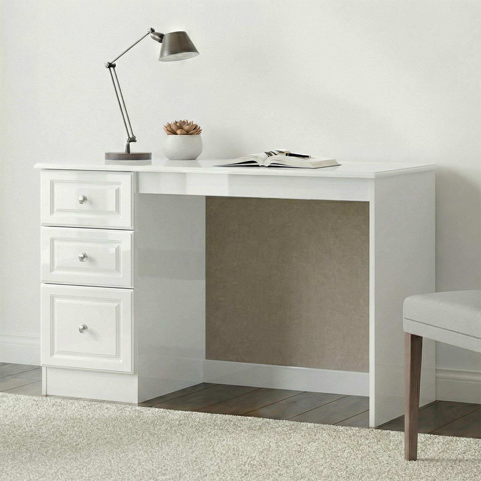 Pembroke Desk - 3 Drawer - White Gloss