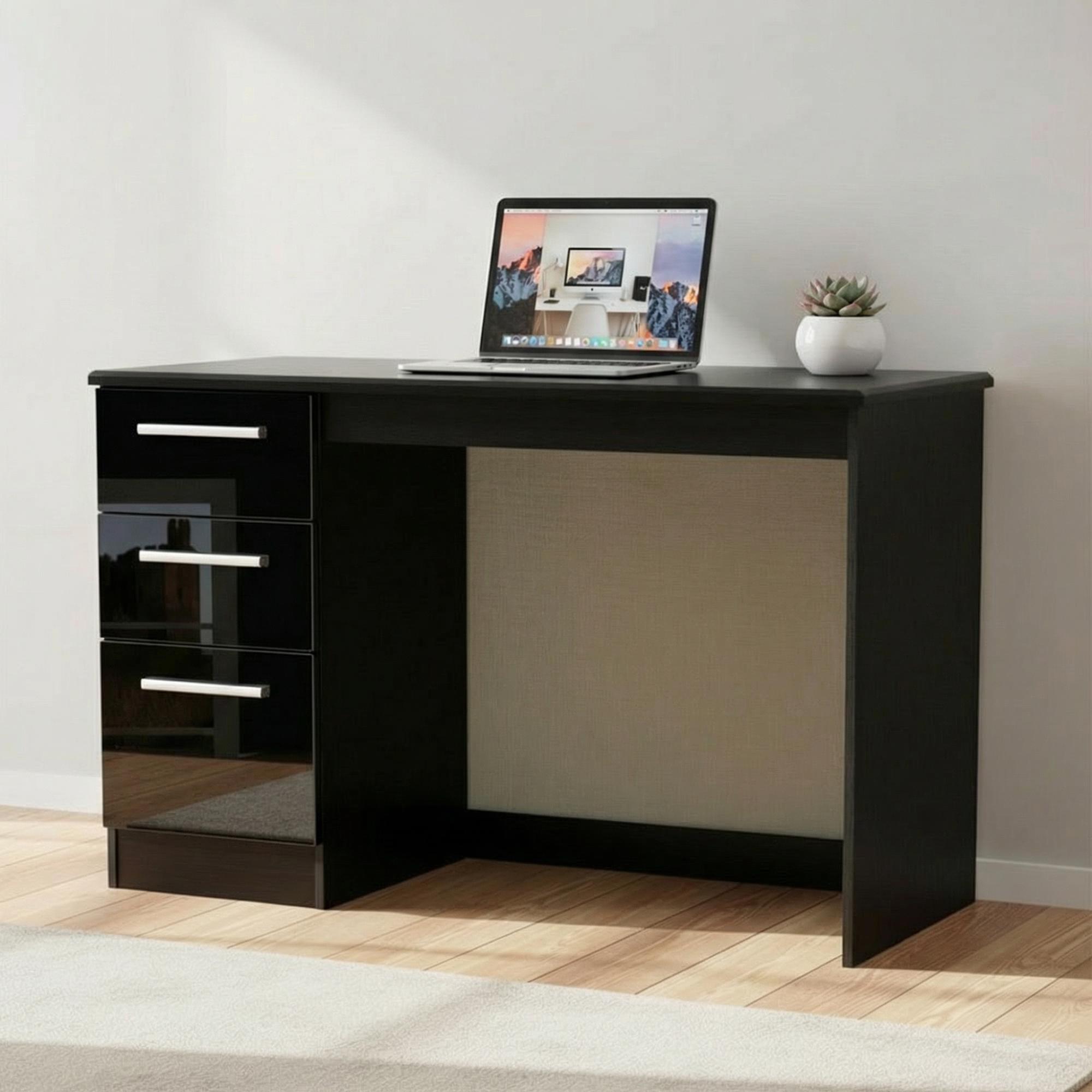 Knightsbridge Desk - 3 Drawer - Black Gloss