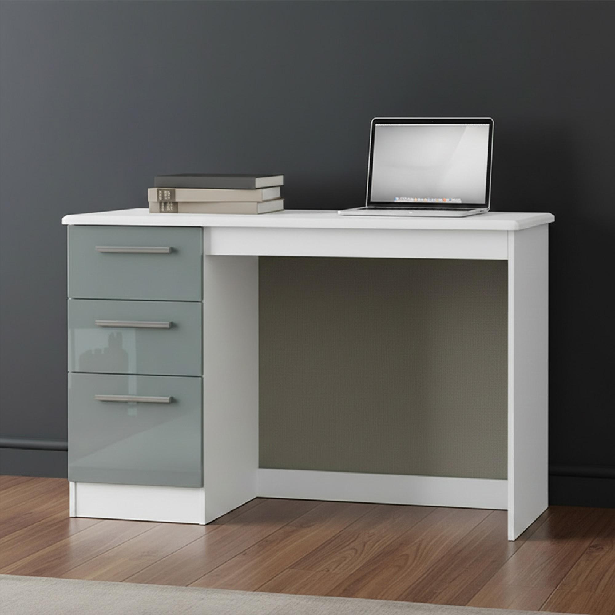 Knightsbridge Desk - 3 Drawer - Grey Gloss and White