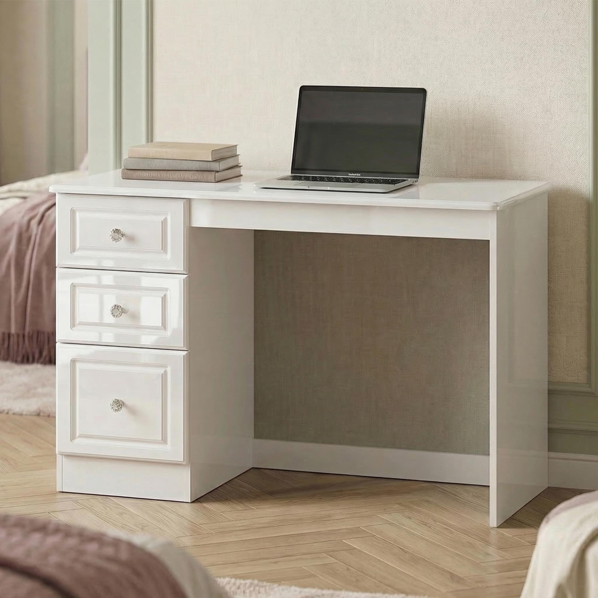 Balmoral Desk - 3 Drawer - White Gloss