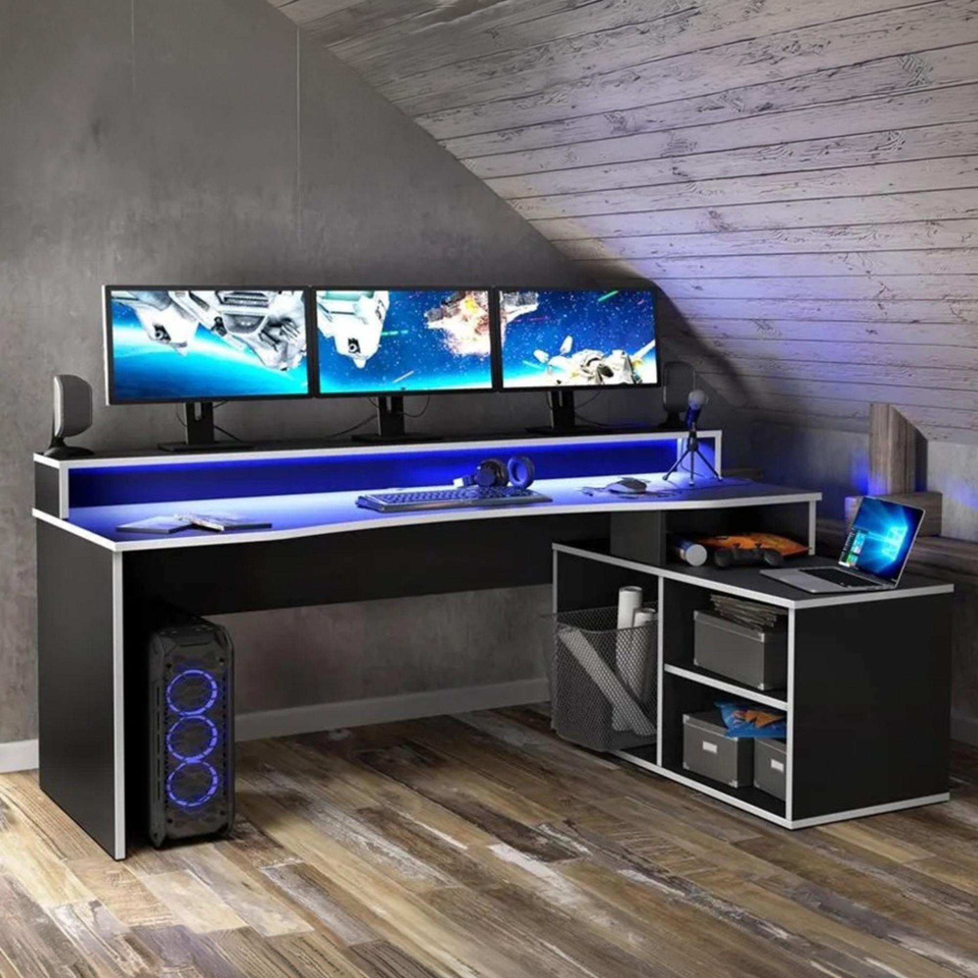 Tezaur Gaming Desk - LED Light - Black