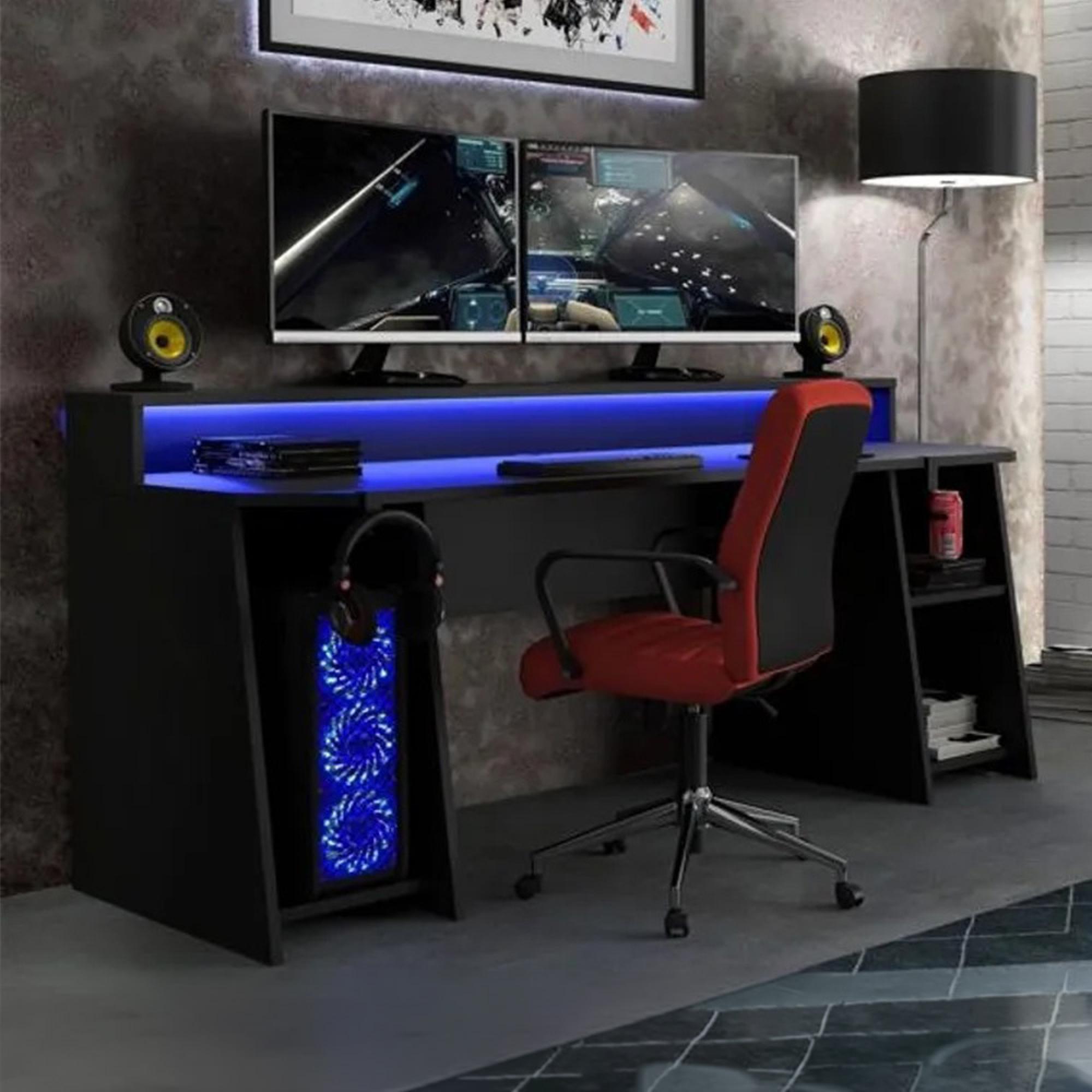 Tezaur Gaming Desk - LED Light - Black and Blue