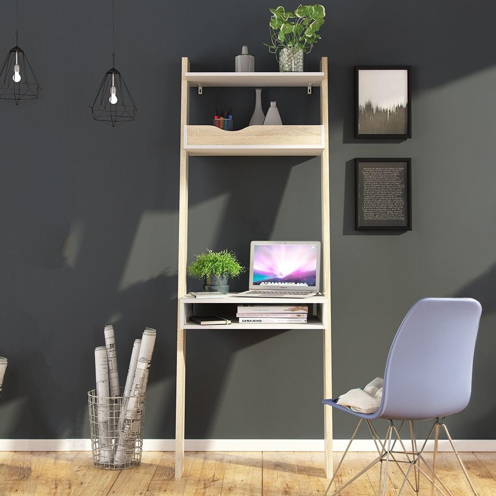 Oslo Desk - Leaning - White and Oak