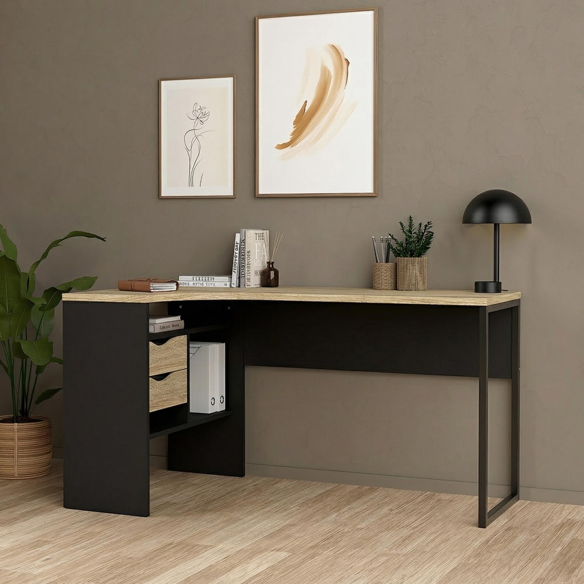 Function-Plus-Corner-Desk-2-Drawer-Black-and-Oak
