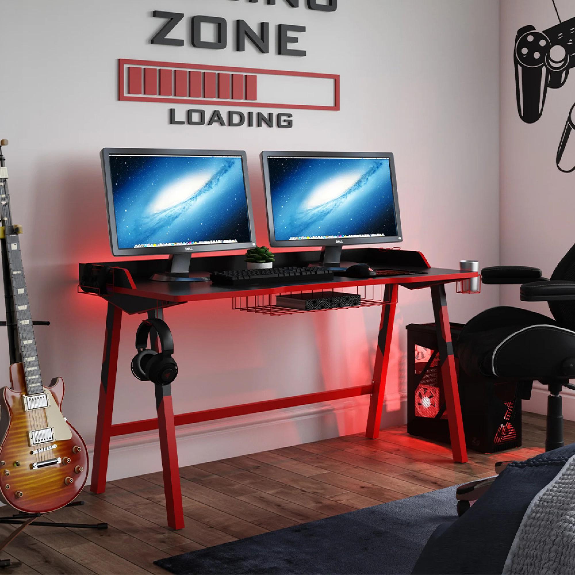 Fuego Gaming Desk - Red & Black - AW9230