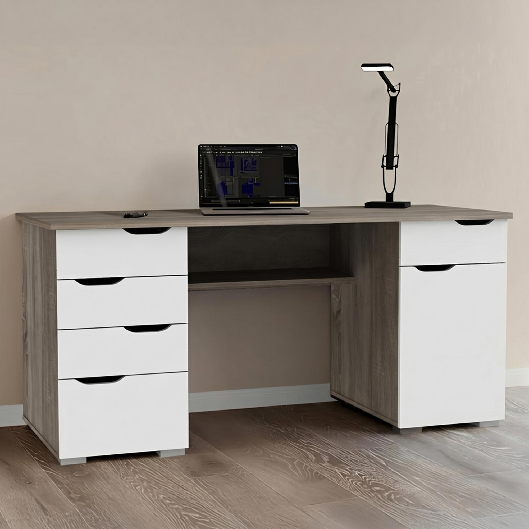 Kentucky Office Desk - Dark Oak & High Gloss White - AW1374DO