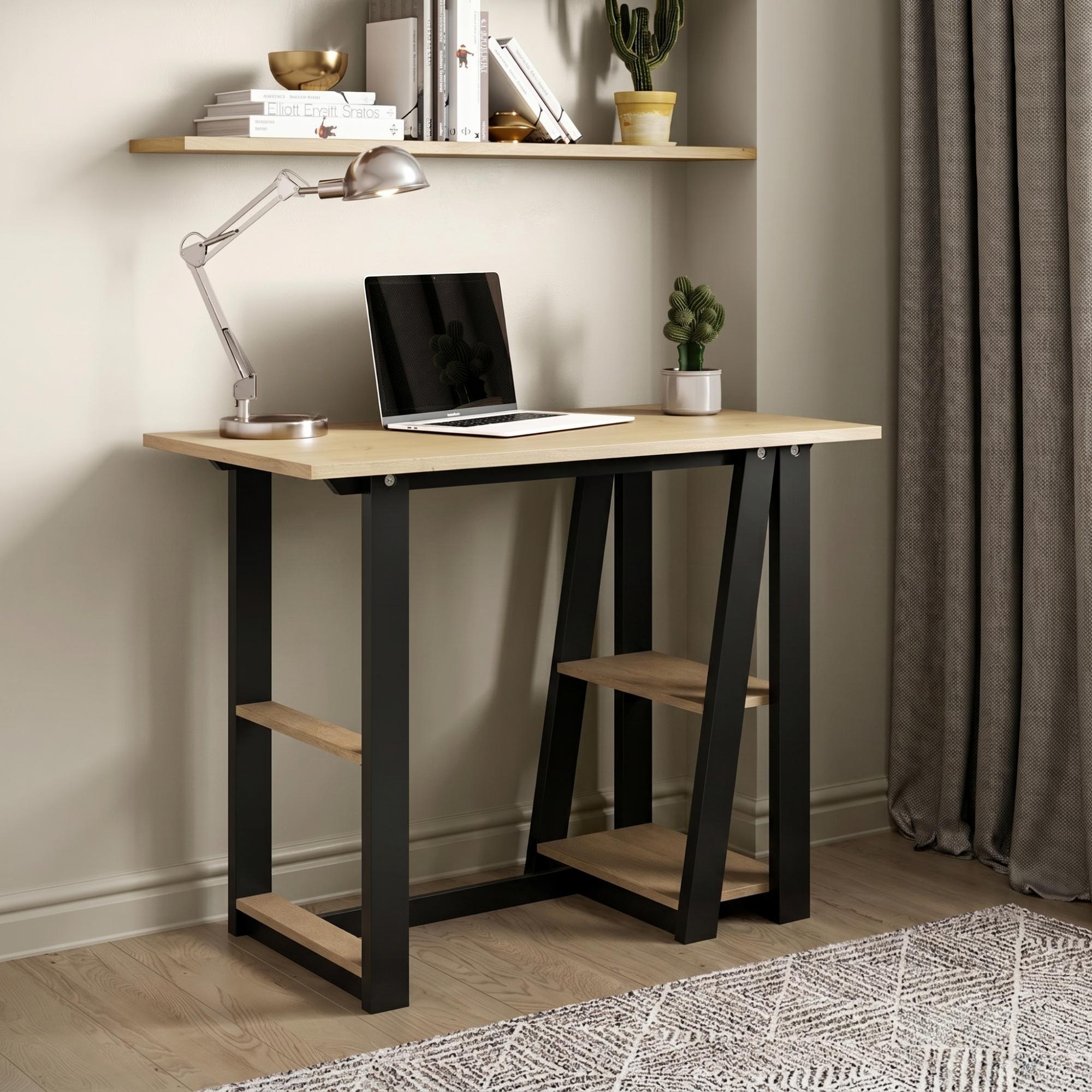 Penzance Study Desk - Oak & Black - AW3140