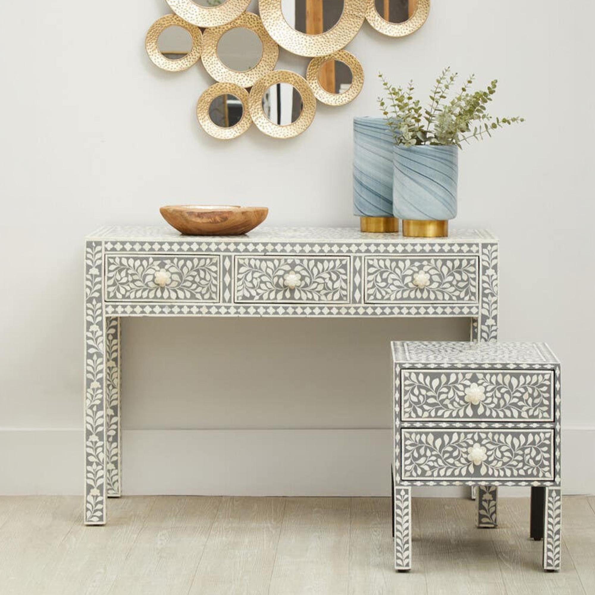 Fusion Desk - 3 Drawer - Silver Bone Inlay