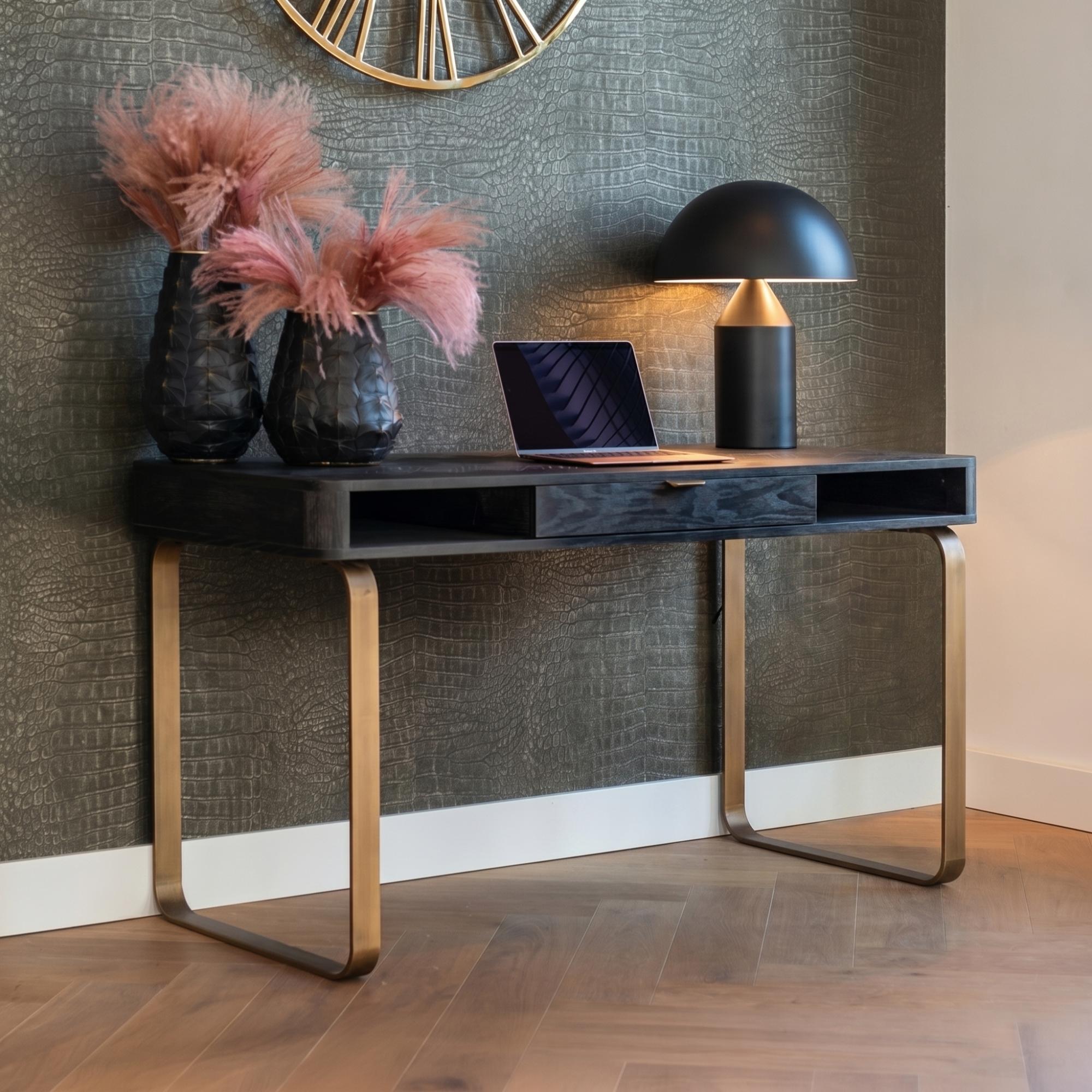 Blackbone Black and Brass 1 Drawer Desk