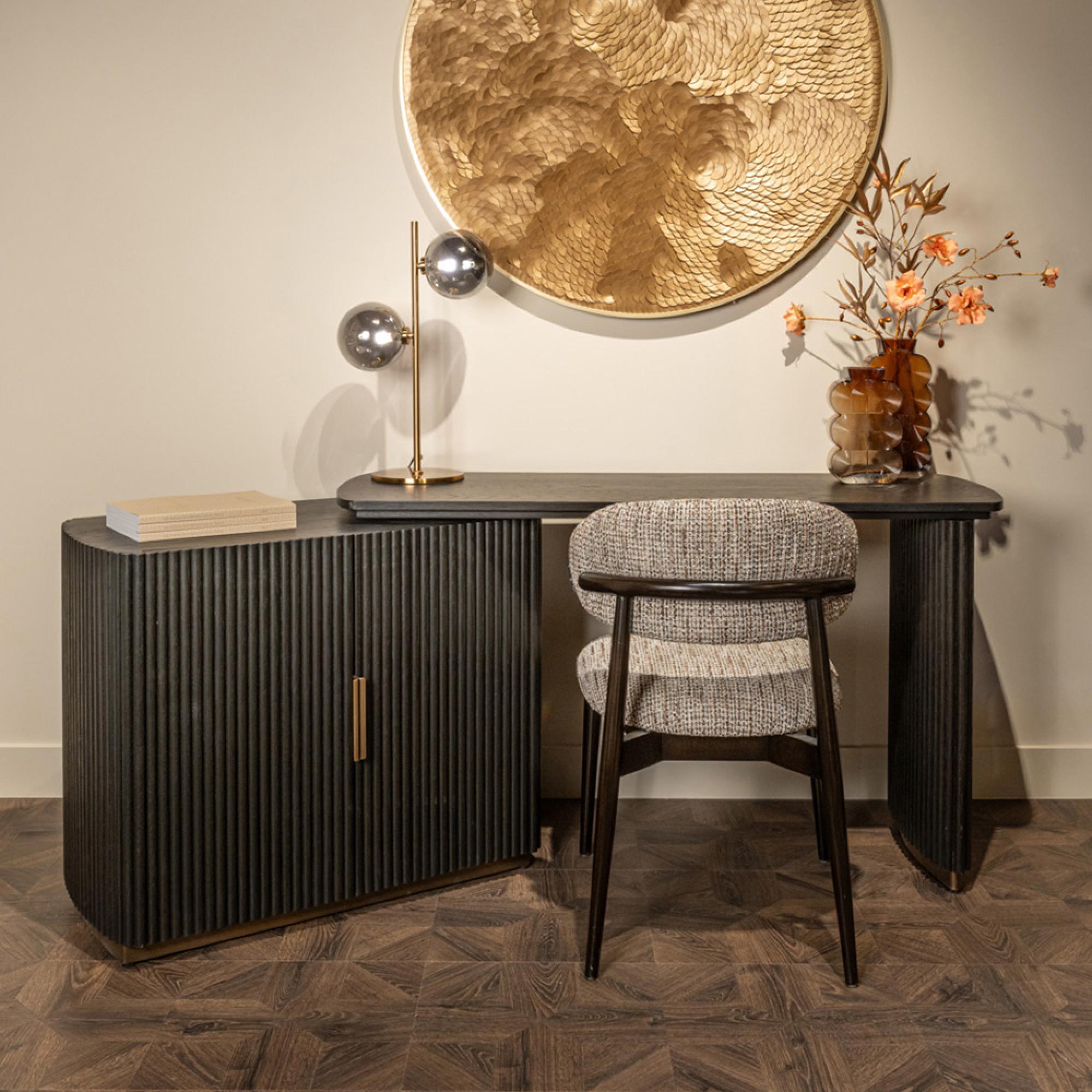 Cambon Dark Oak and Brass Curved Writing Desk