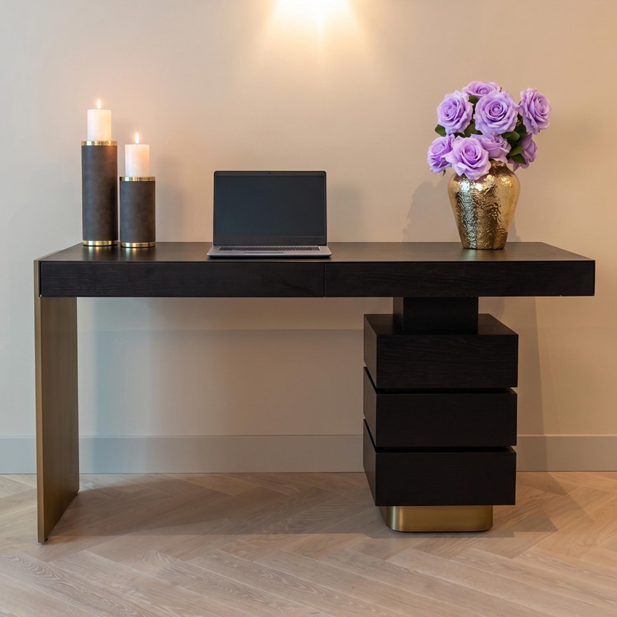 Alexander Jones Desk - 5 Drawer - Charcoal and Brass
