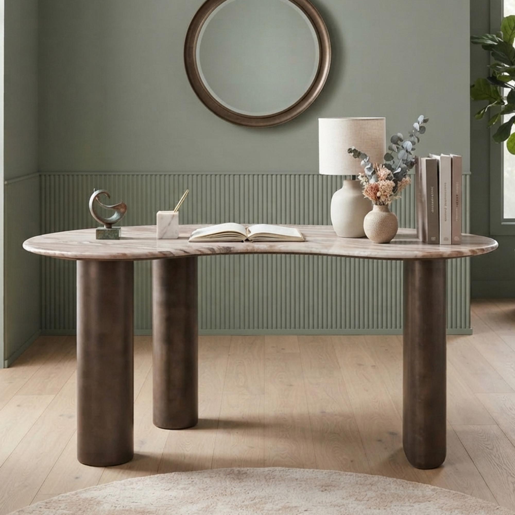 Brando Office Desk - Kidney - Blush Beige - Marble and Metal