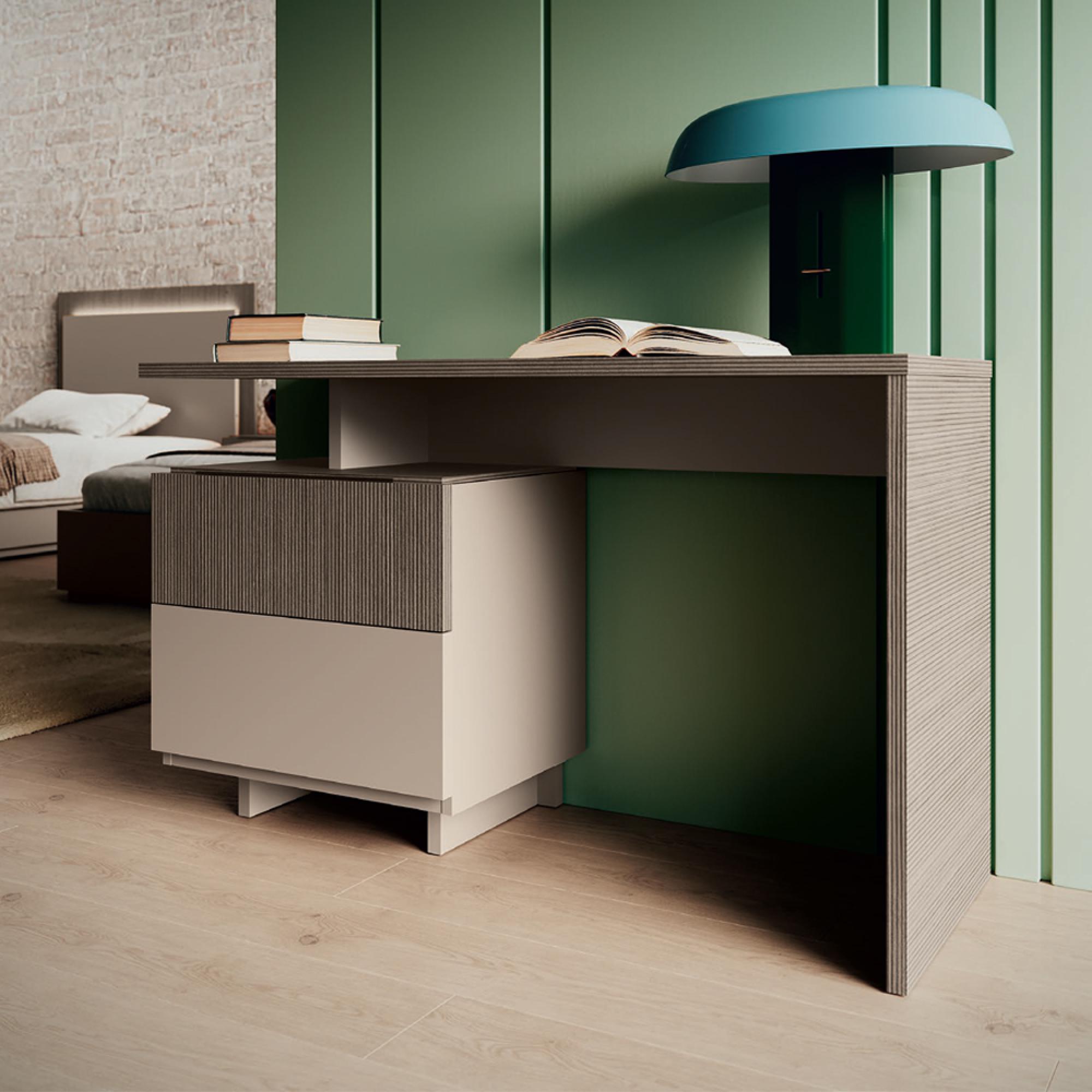 Essenza Italian Fluted Writing Desk - 2 Drawer - Urban Velvet and Tabacco