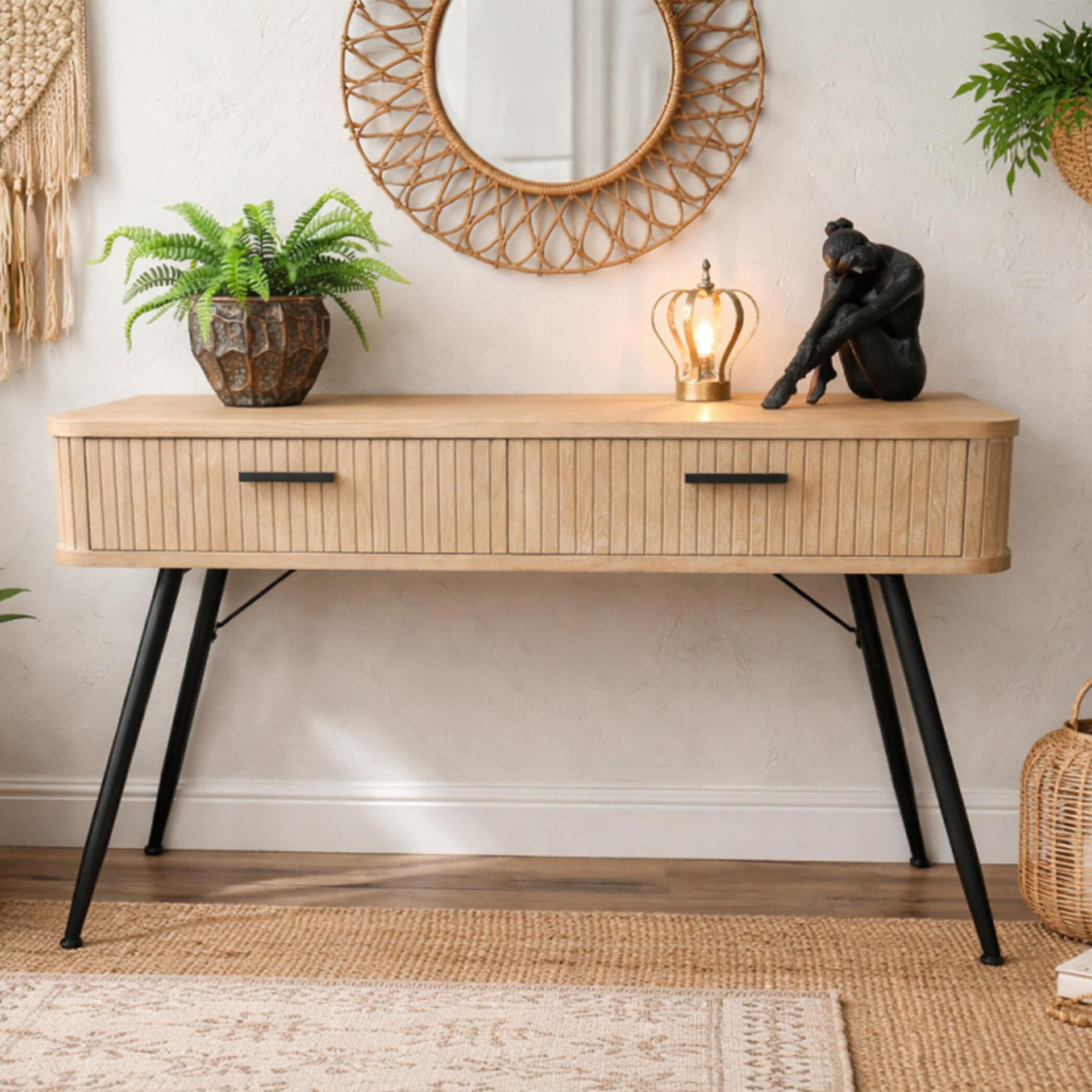 Desk - Ribbed Wooden - 2 Drawer