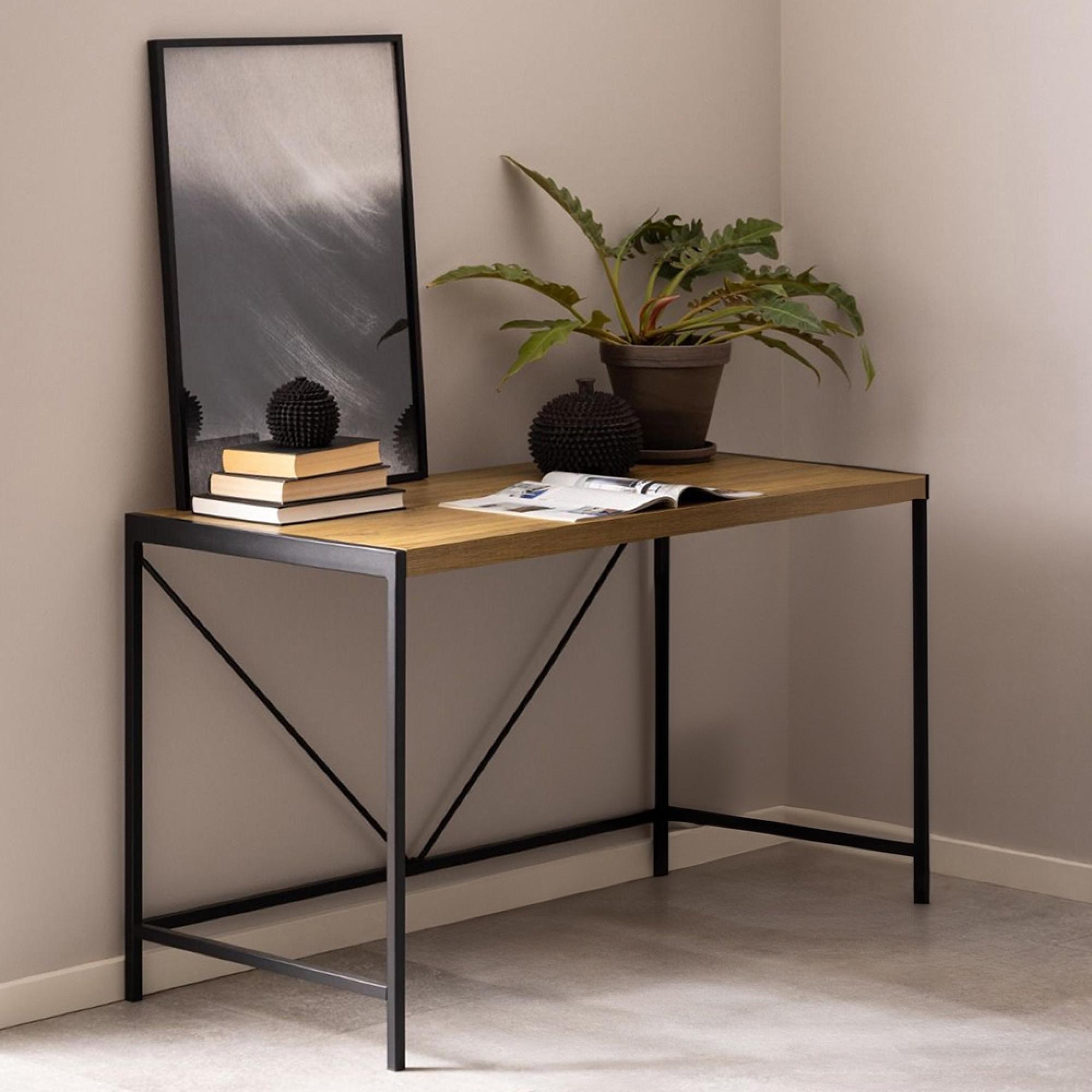 Bahamas Office Desk - Rustic Oak and Black Metal
