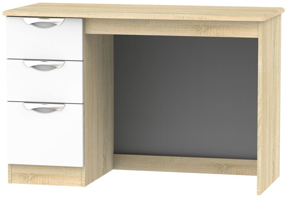 Camden Desk - 3 Drawer - White Gloss and Oak