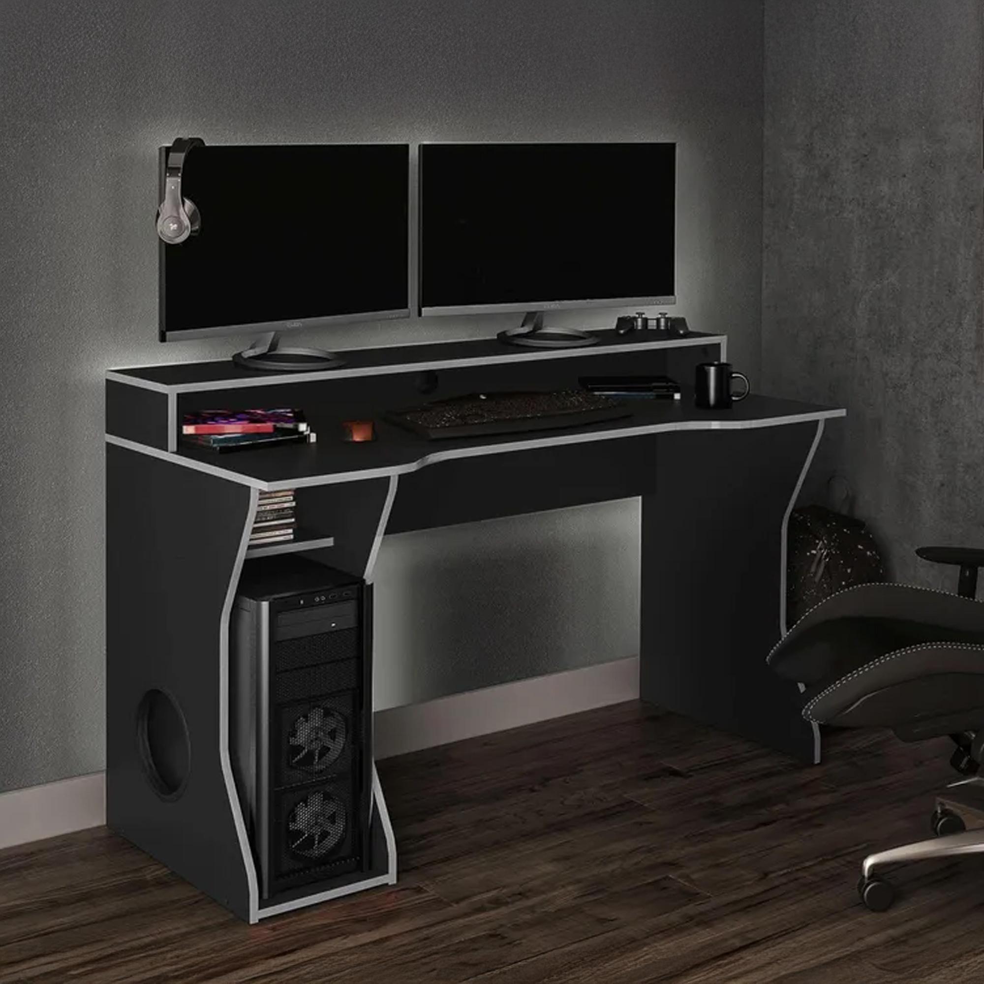 Enzo Gaming Desk - Black and Silver