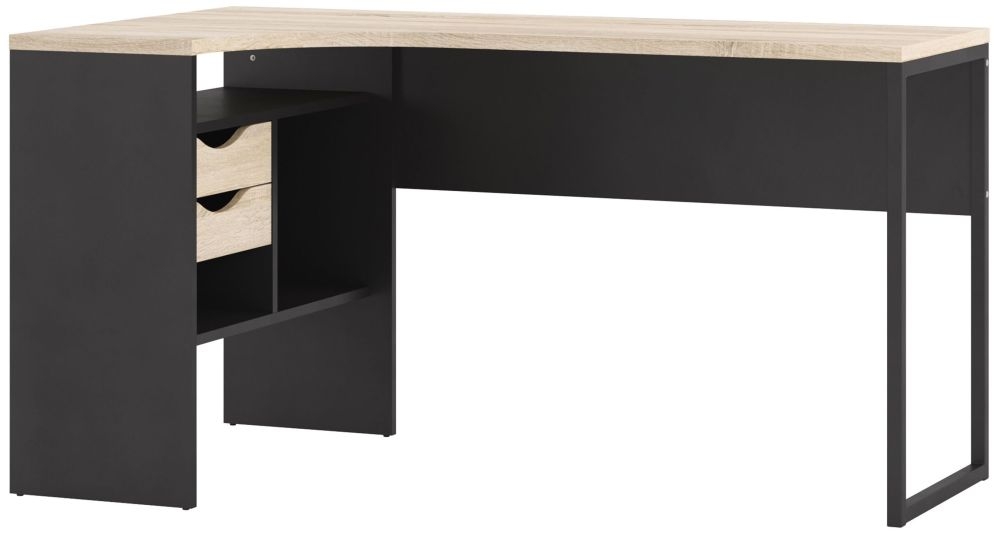 Function Plus Corner Desk - 2 Drawer - Black and Oak