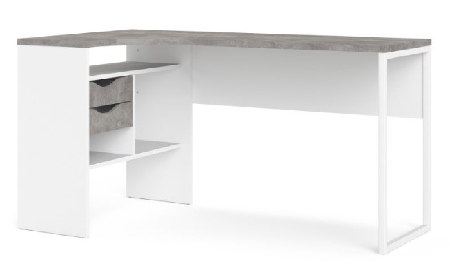 Function Plus Corner Desk - 2 Drawer - White and Grey